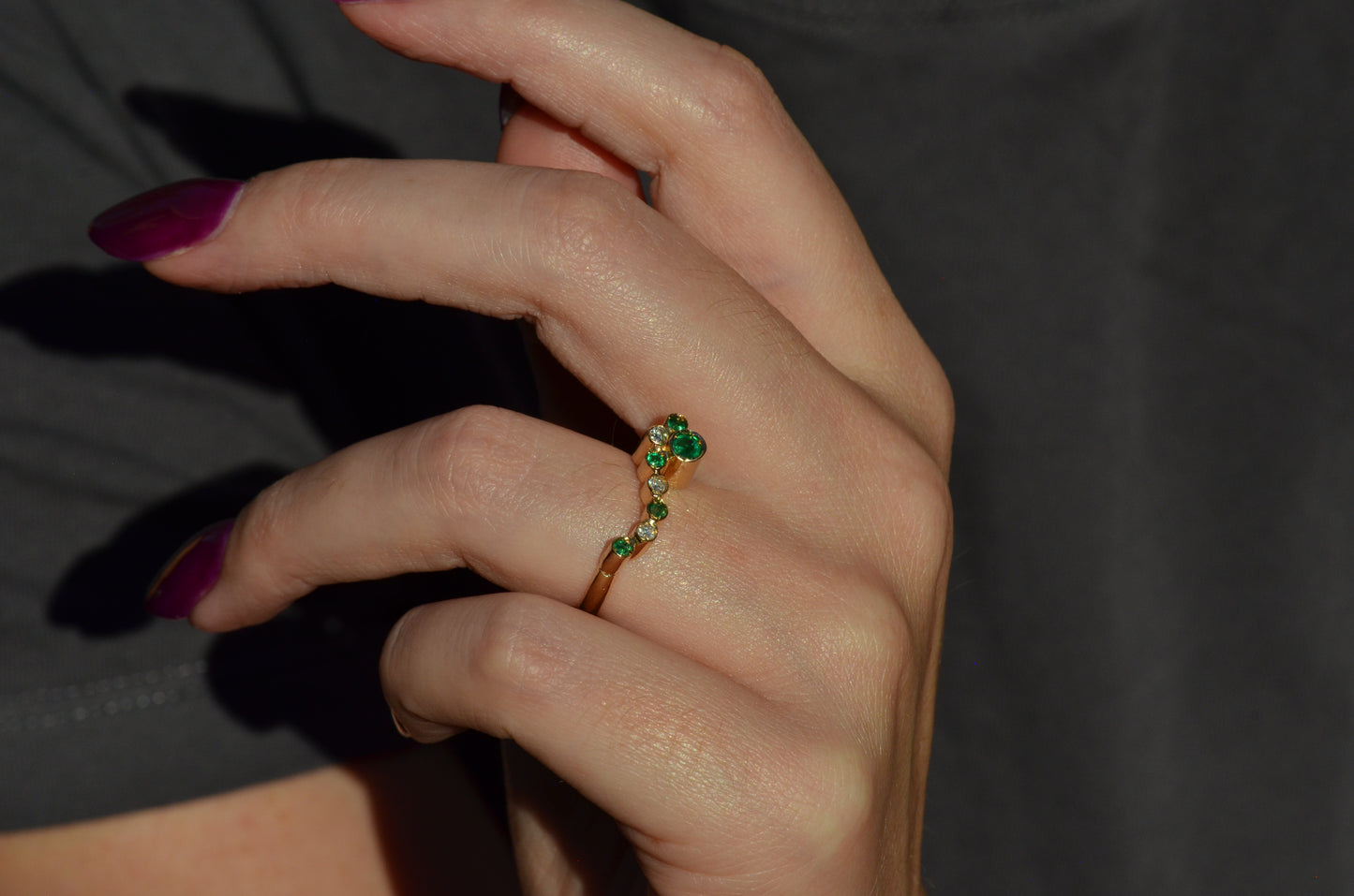 Avant-Garde Emerald and Diamond Tube Ring