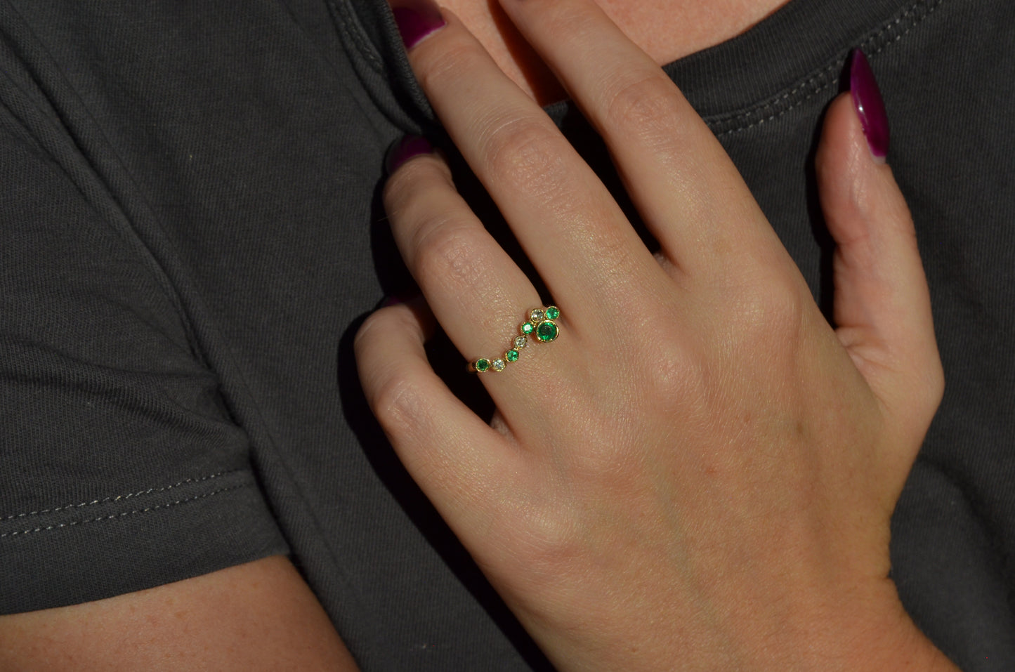 Avant-Garde Emerald and Diamond Tube Ring