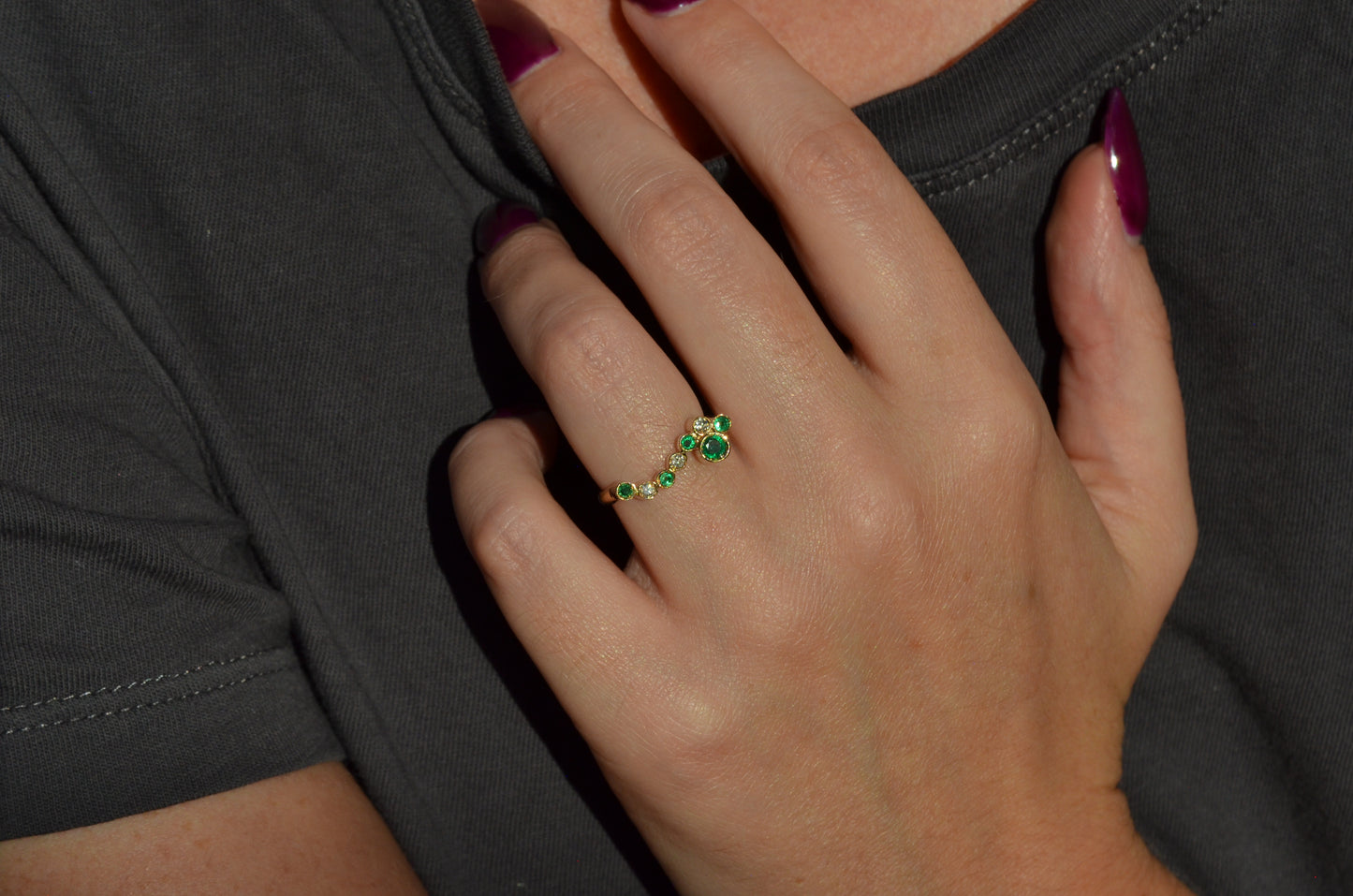 Avant-Garde Emerald and Diamond Tube Ring