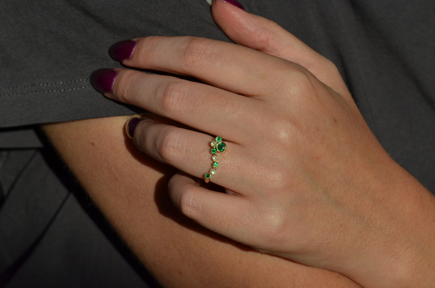 Avant-Garde Emerald and Diamond Tube Ring