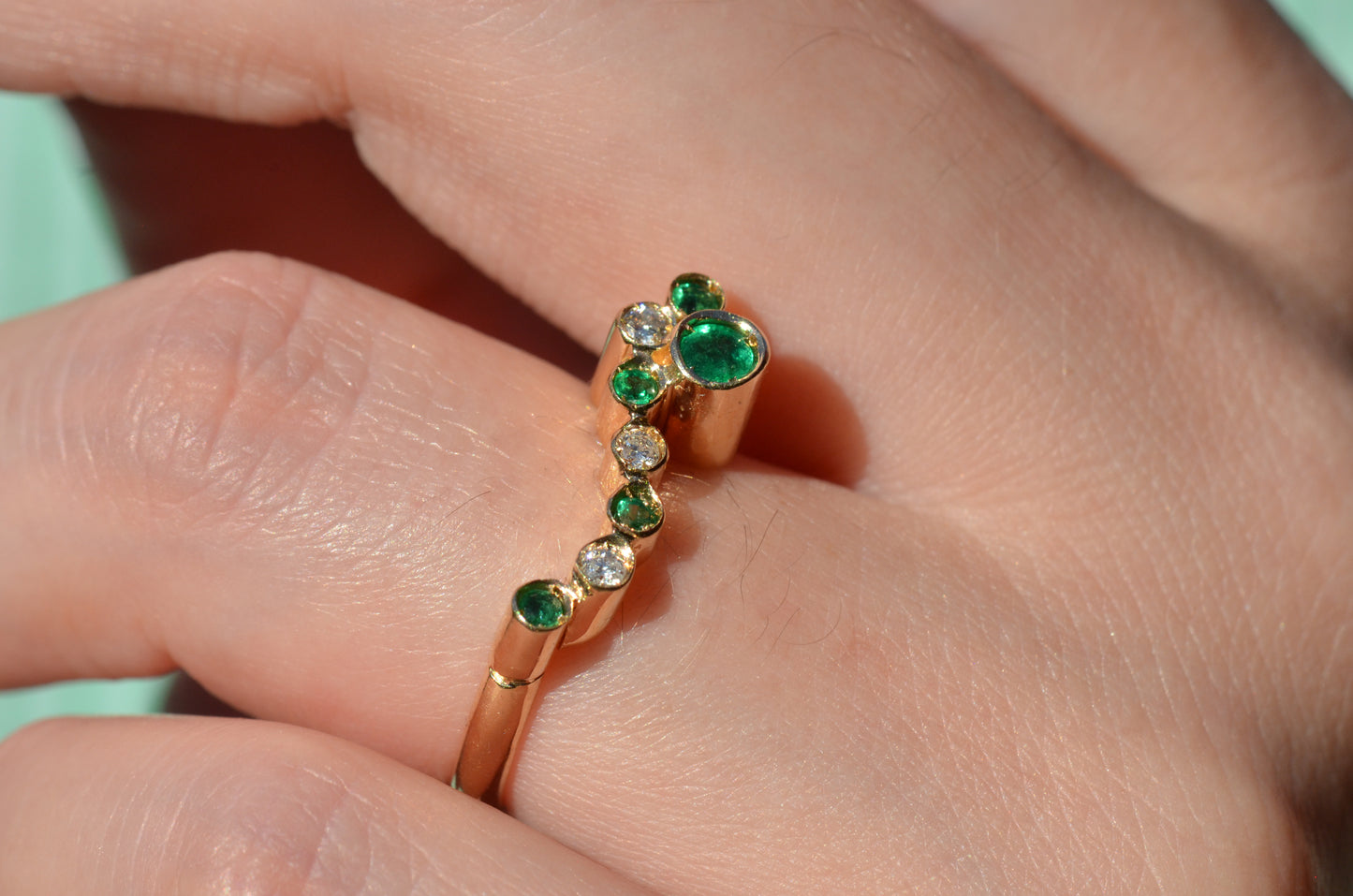 Avant-Garde Emerald and Diamond Tube Ring