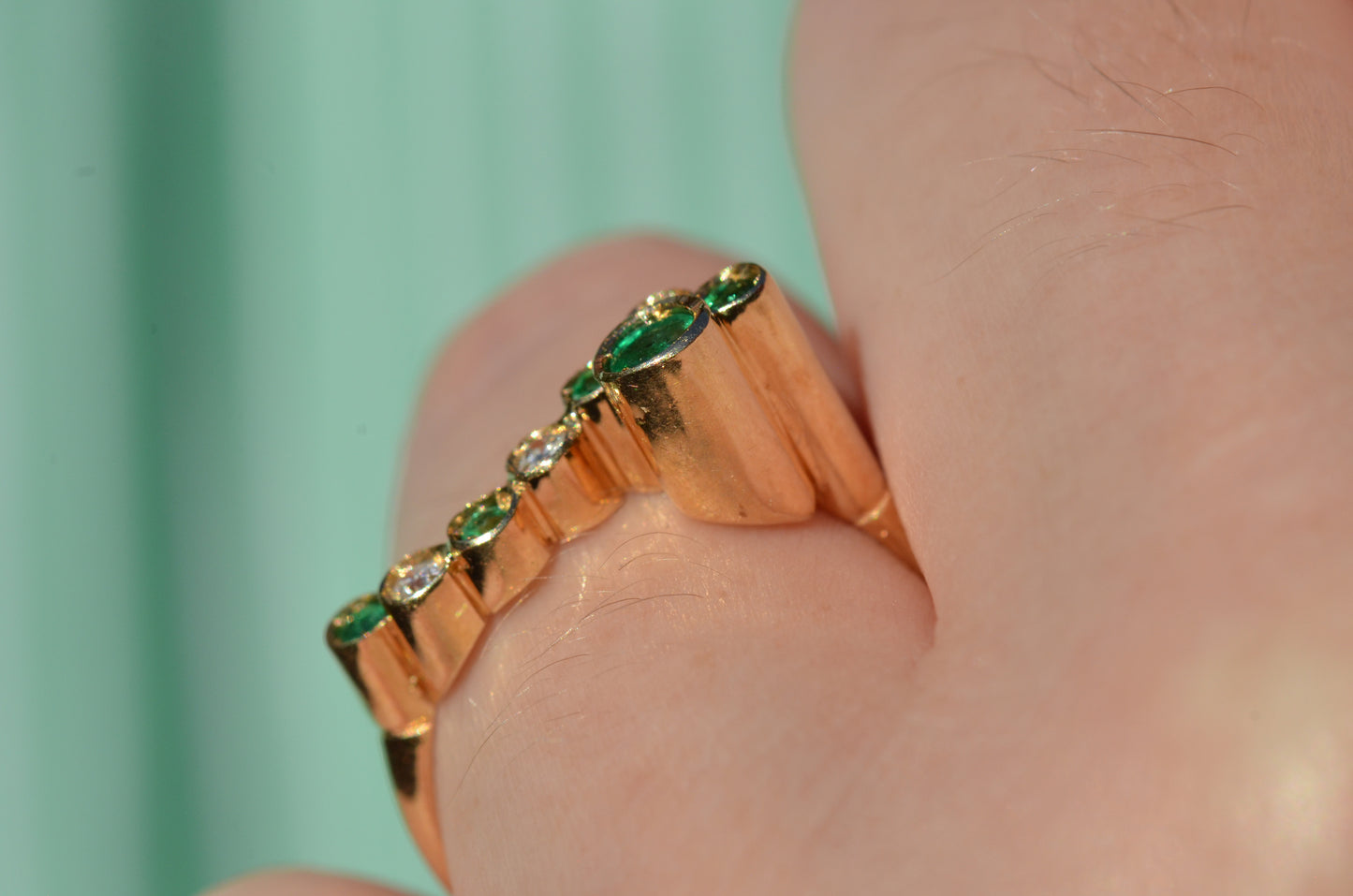 Avant-Garde Emerald and Diamond Tube Ring