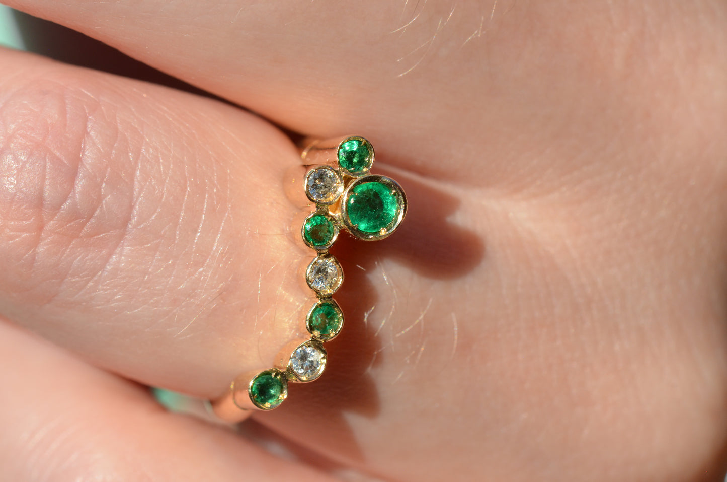 Avant-Garde Emerald and Diamond Tube Ring