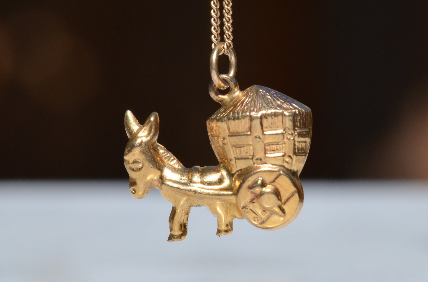 Playful Vintage Donkey and Cart Charm