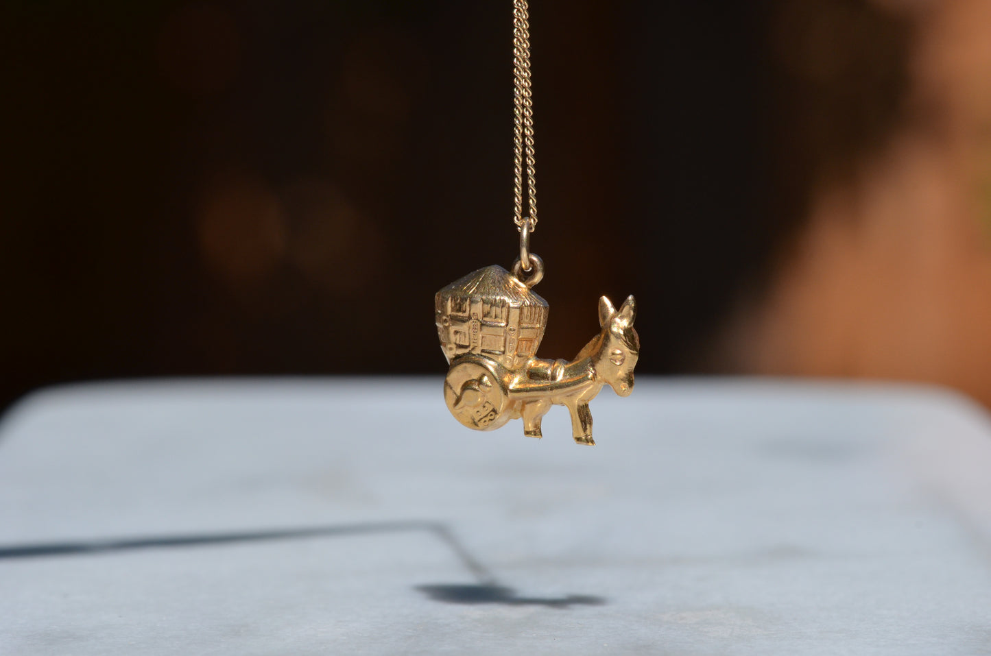 Playful Vintage Donkey and Cart Charm