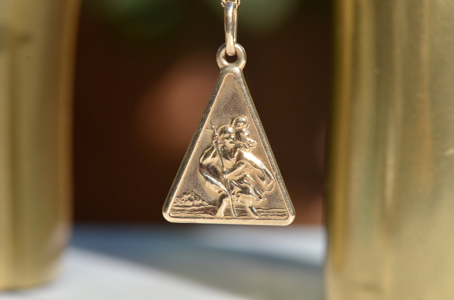 Unusual Triangular St. Christopher Medallion