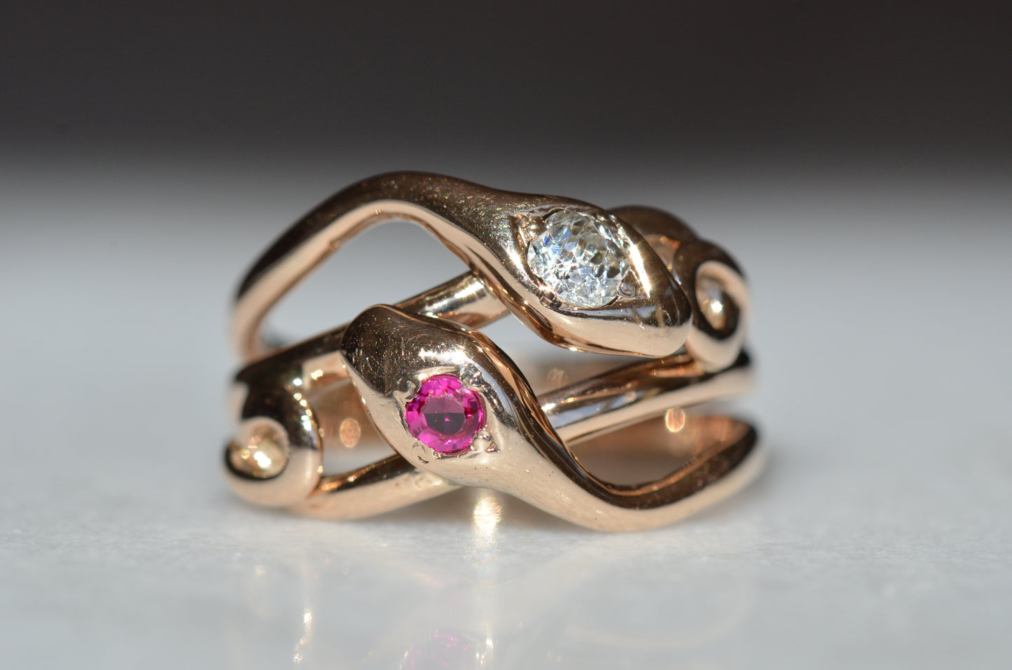 Lively Diamond and Ruby Snake Ring