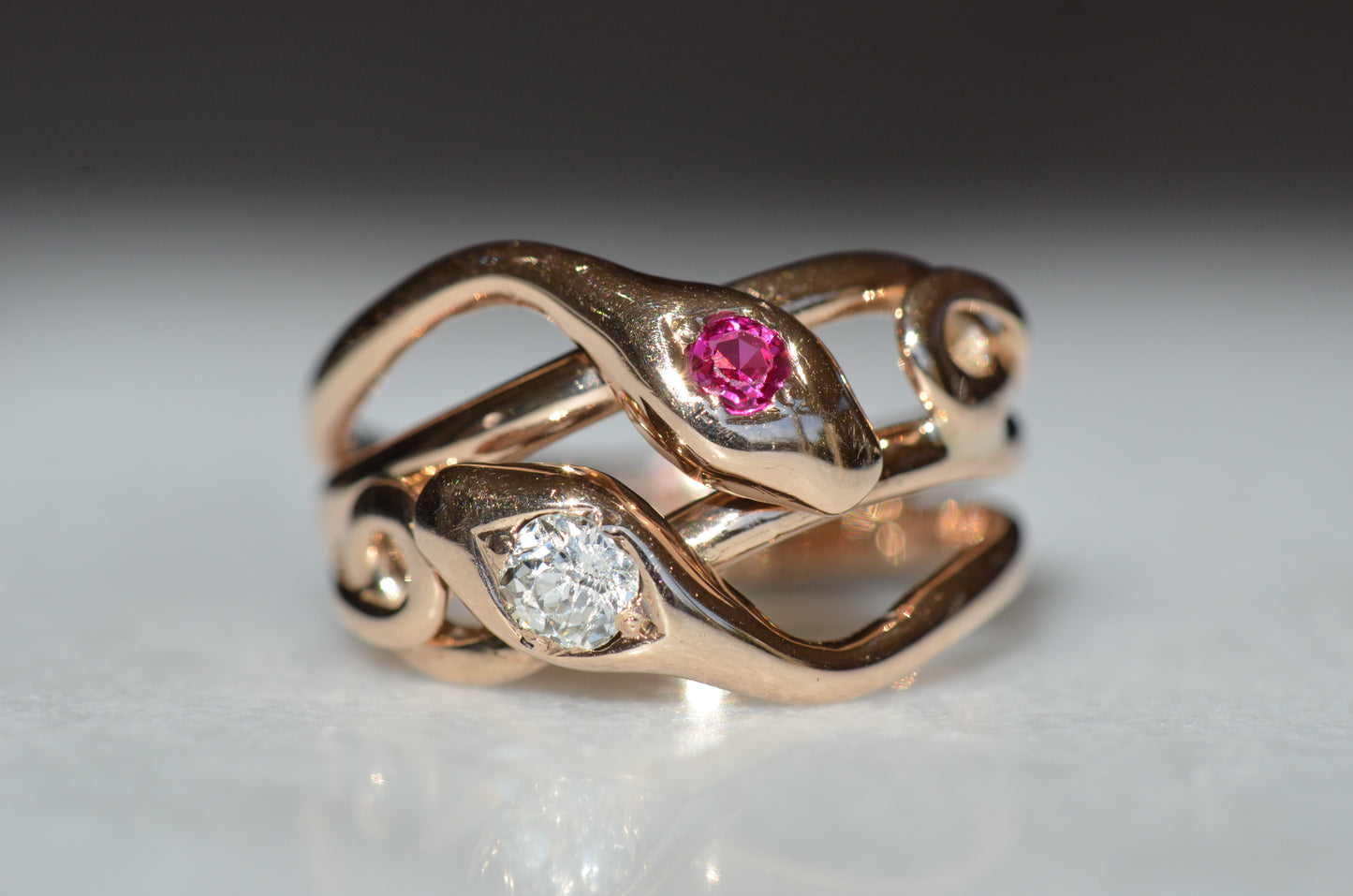 Lively Diamond and Ruby Snake Ring