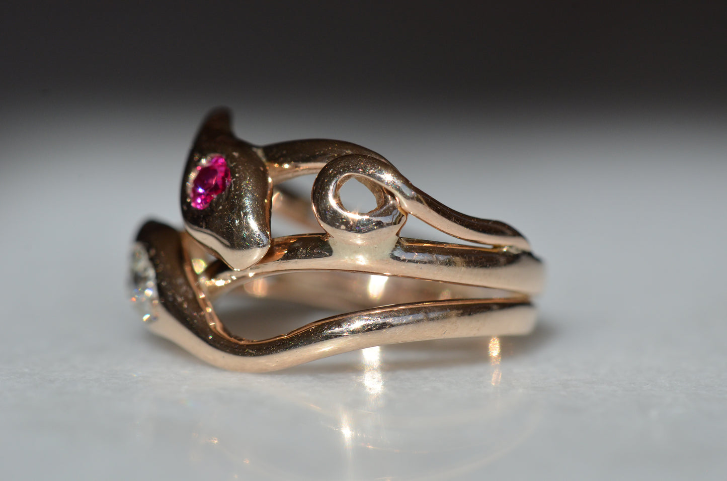 Lively Diamond and Ruby Snake Ring