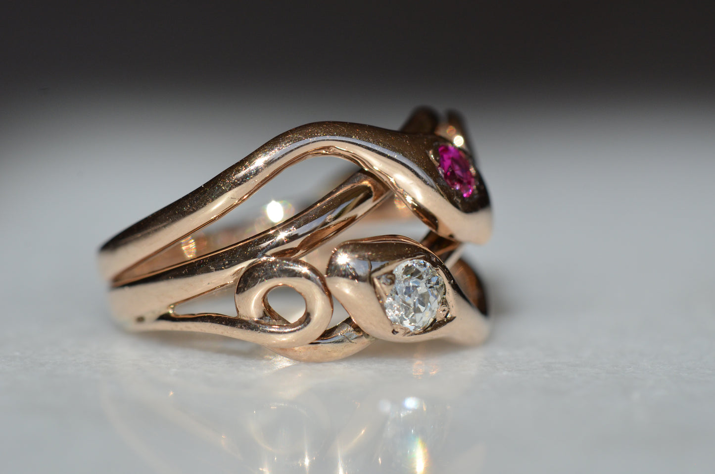 Lively Diamond and Ruby Snake Ring