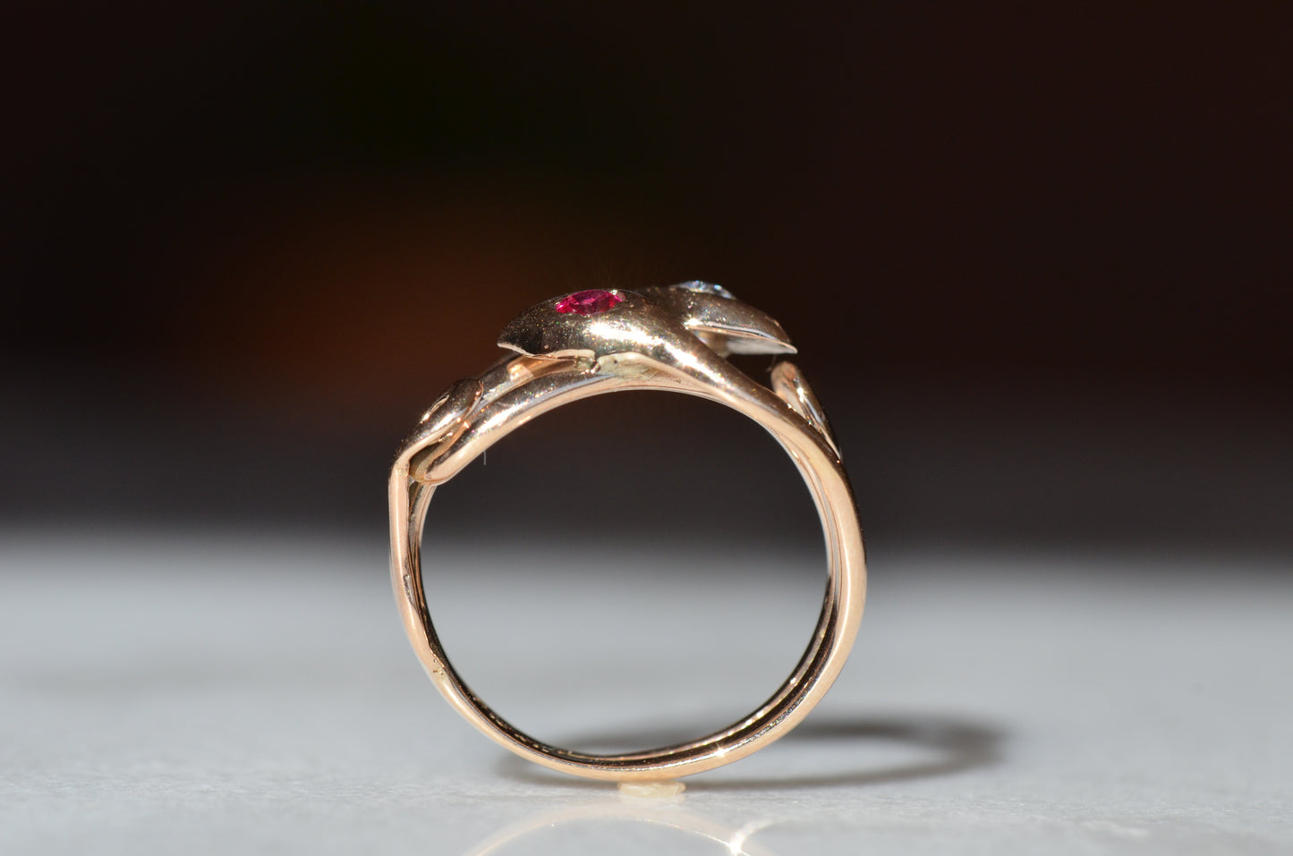 Lively Diamond and Ruby Snake Ring