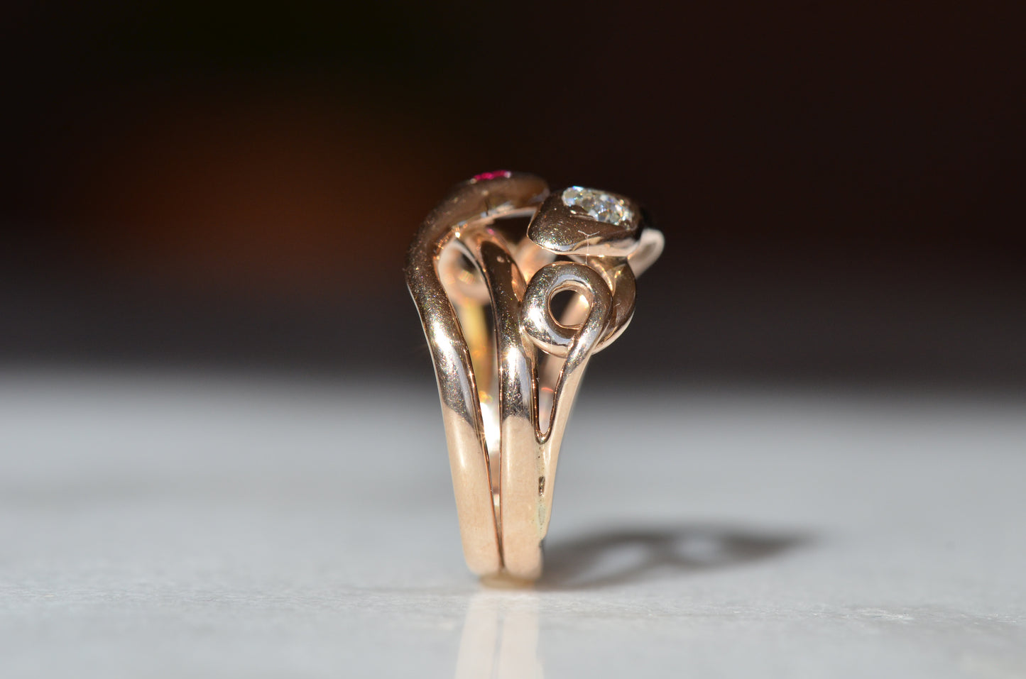 Lively Diamond and Ruby Snake Ring