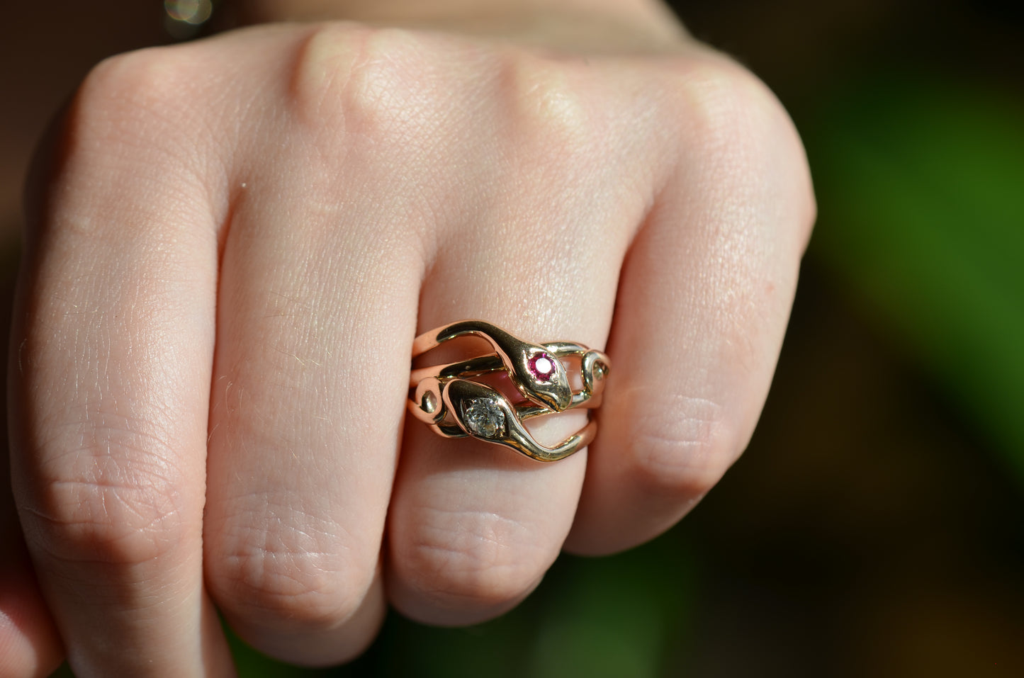 Lively Diamond and Ruby Snake Ring