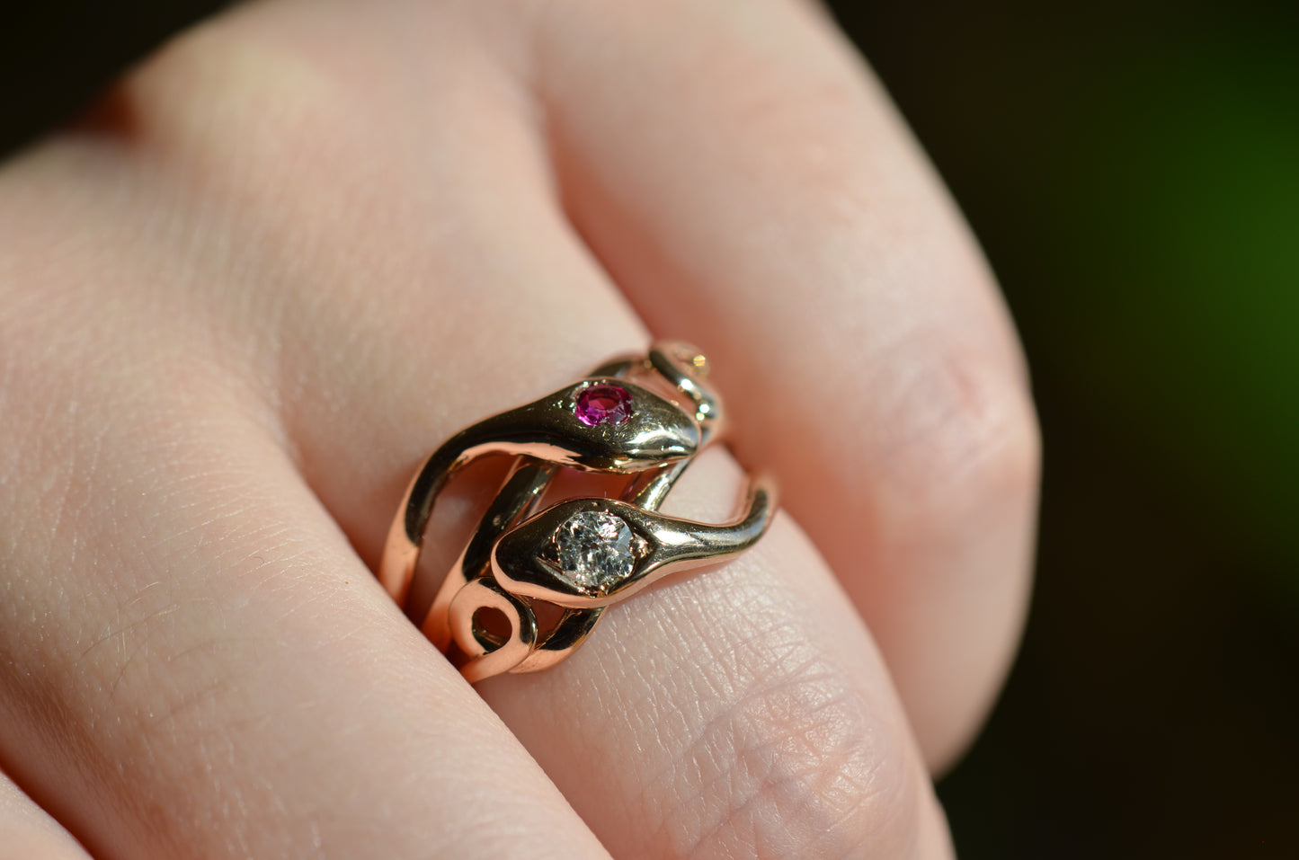 Lively Diamond and Ruby Snake Ring