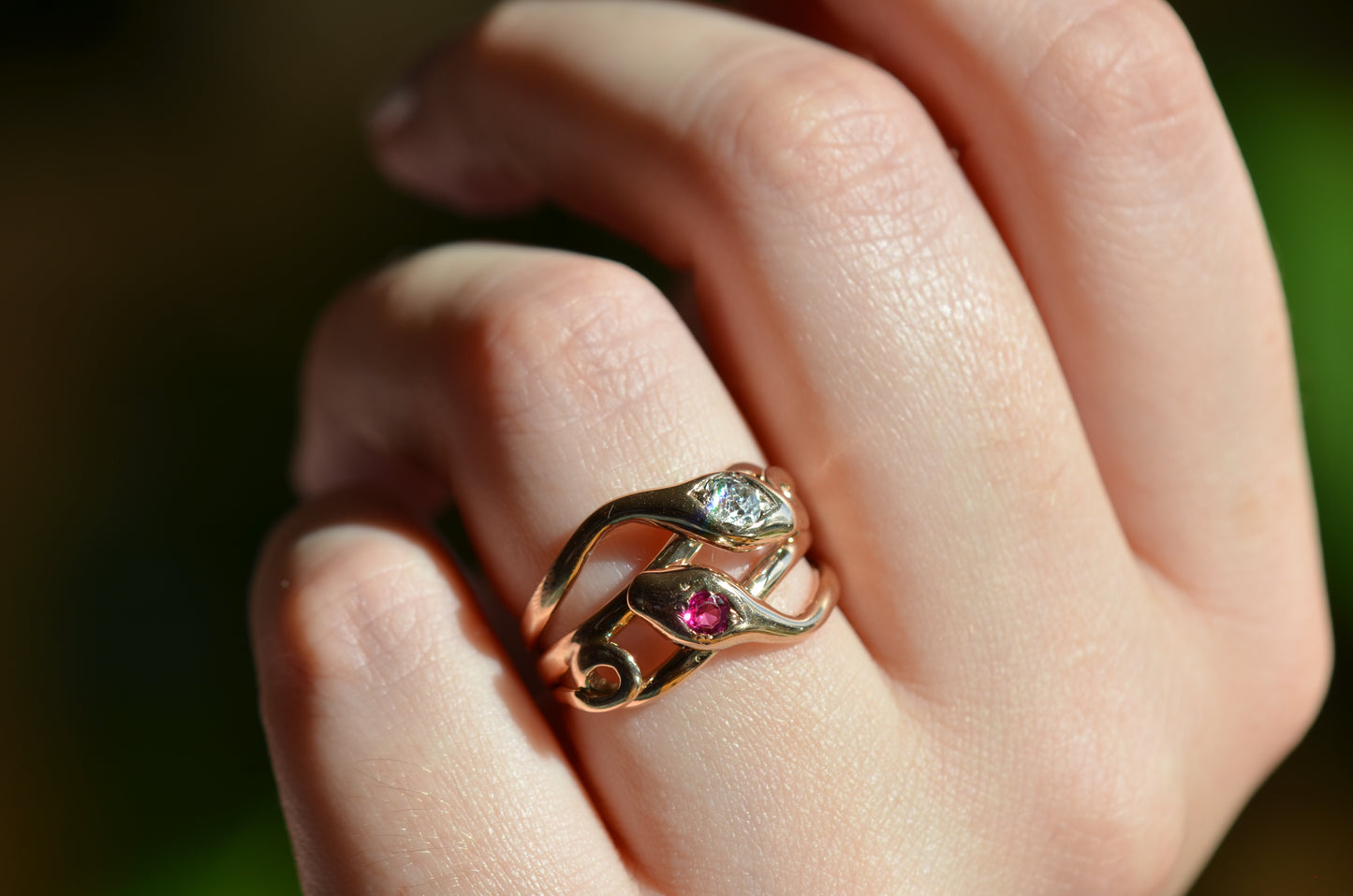 Lively Diamond and Ruby Snake Ring