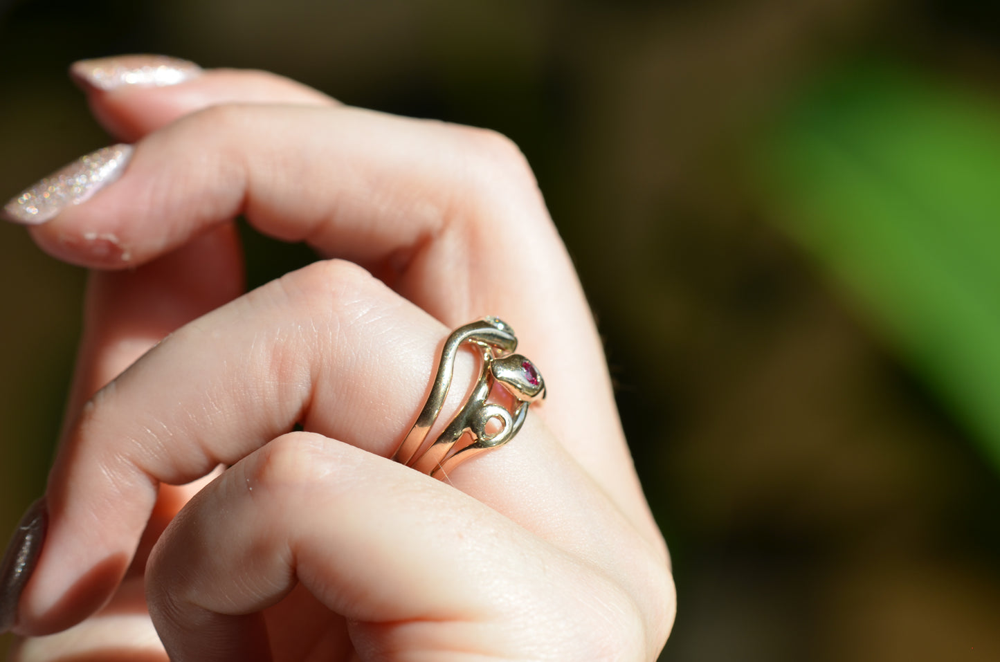 Lively Diamond and Ruby Snake Ring