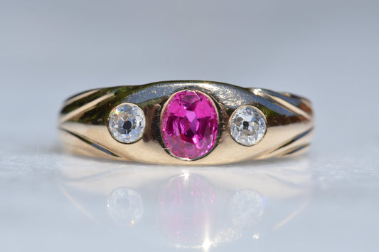 Blazing Antique Synthetic Ruby Trilogy Ring