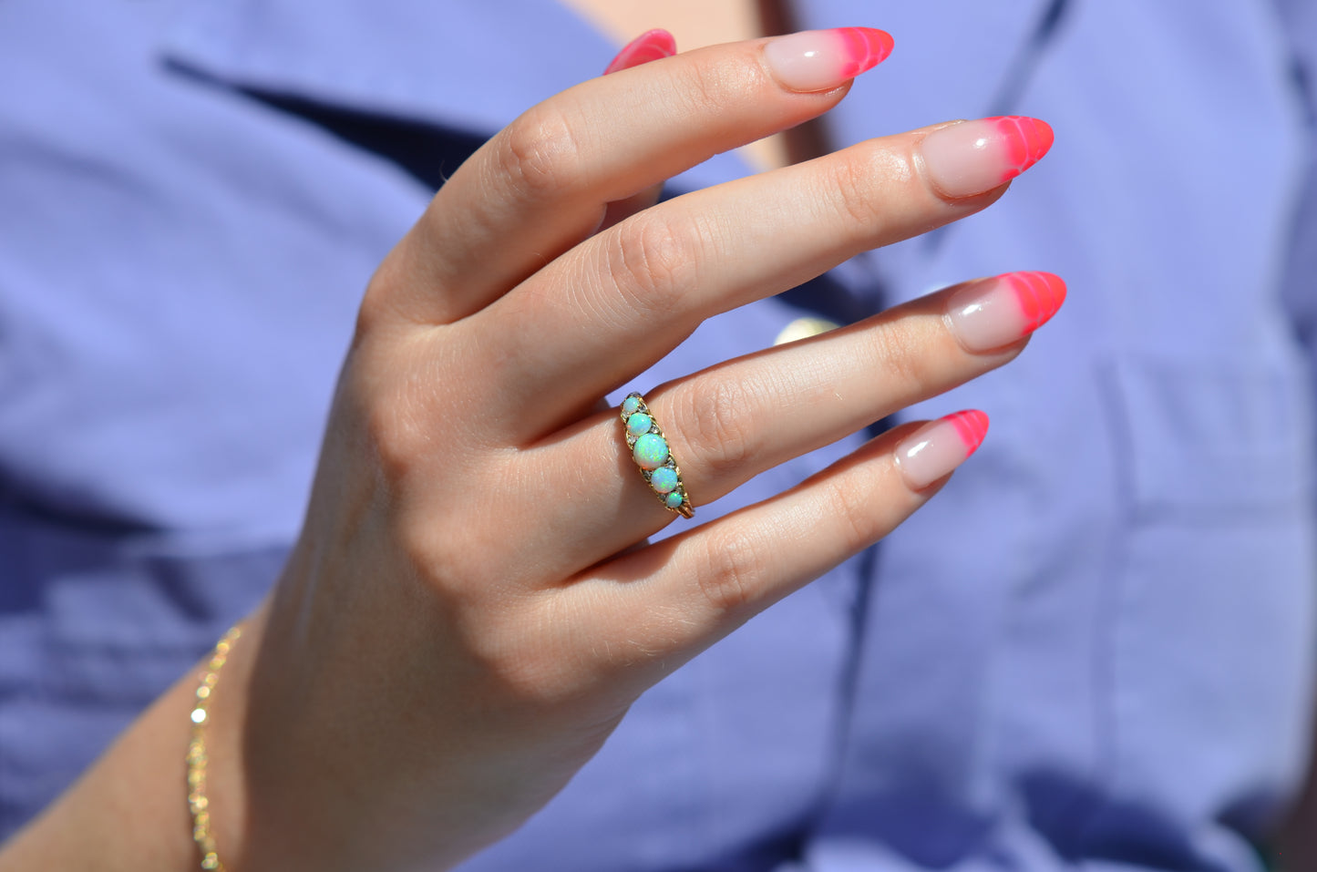 Sensational Antique Opal and Diamond Band Ring