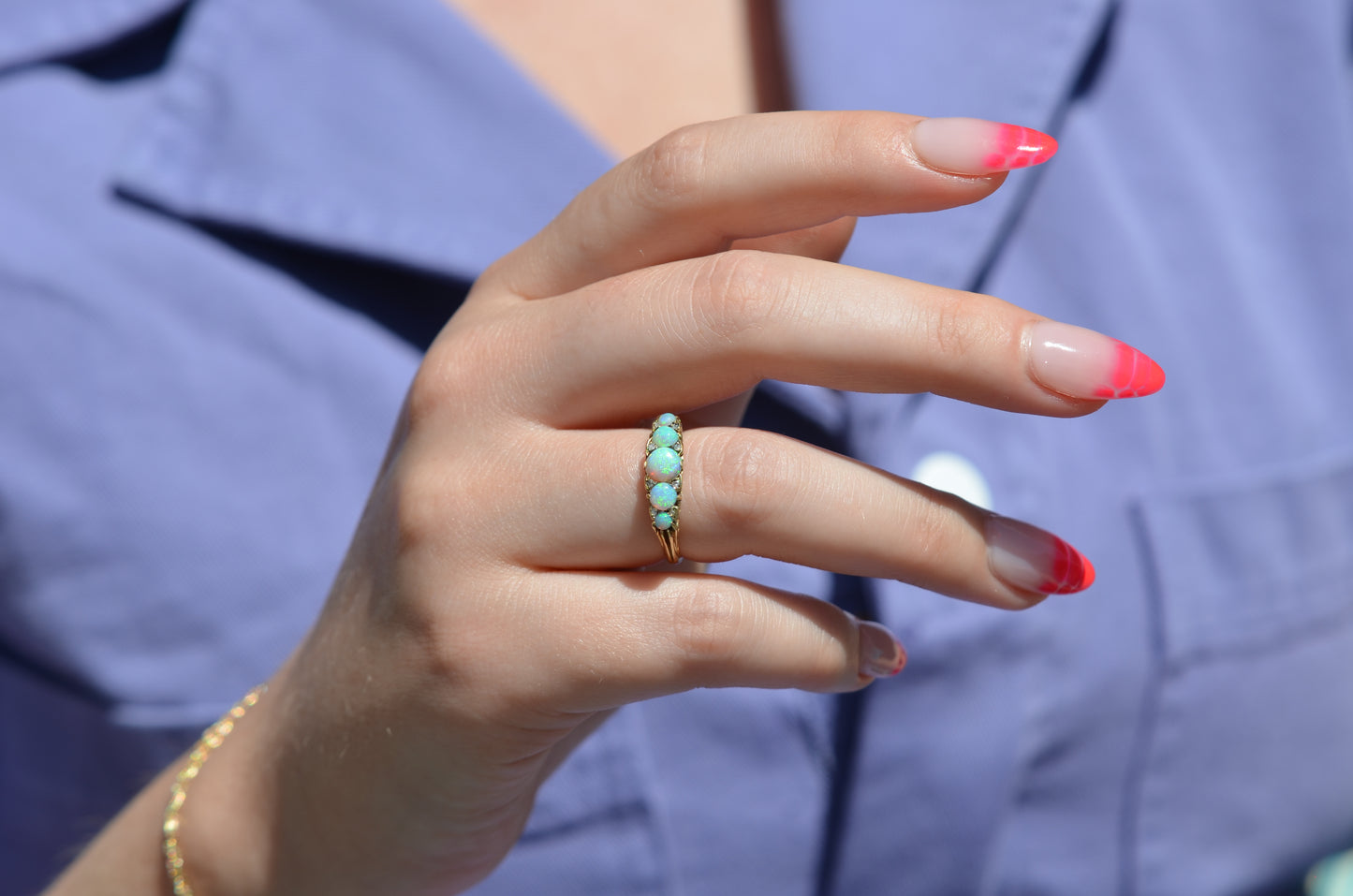 Sensational Antique Opal and Diamond Band Ring