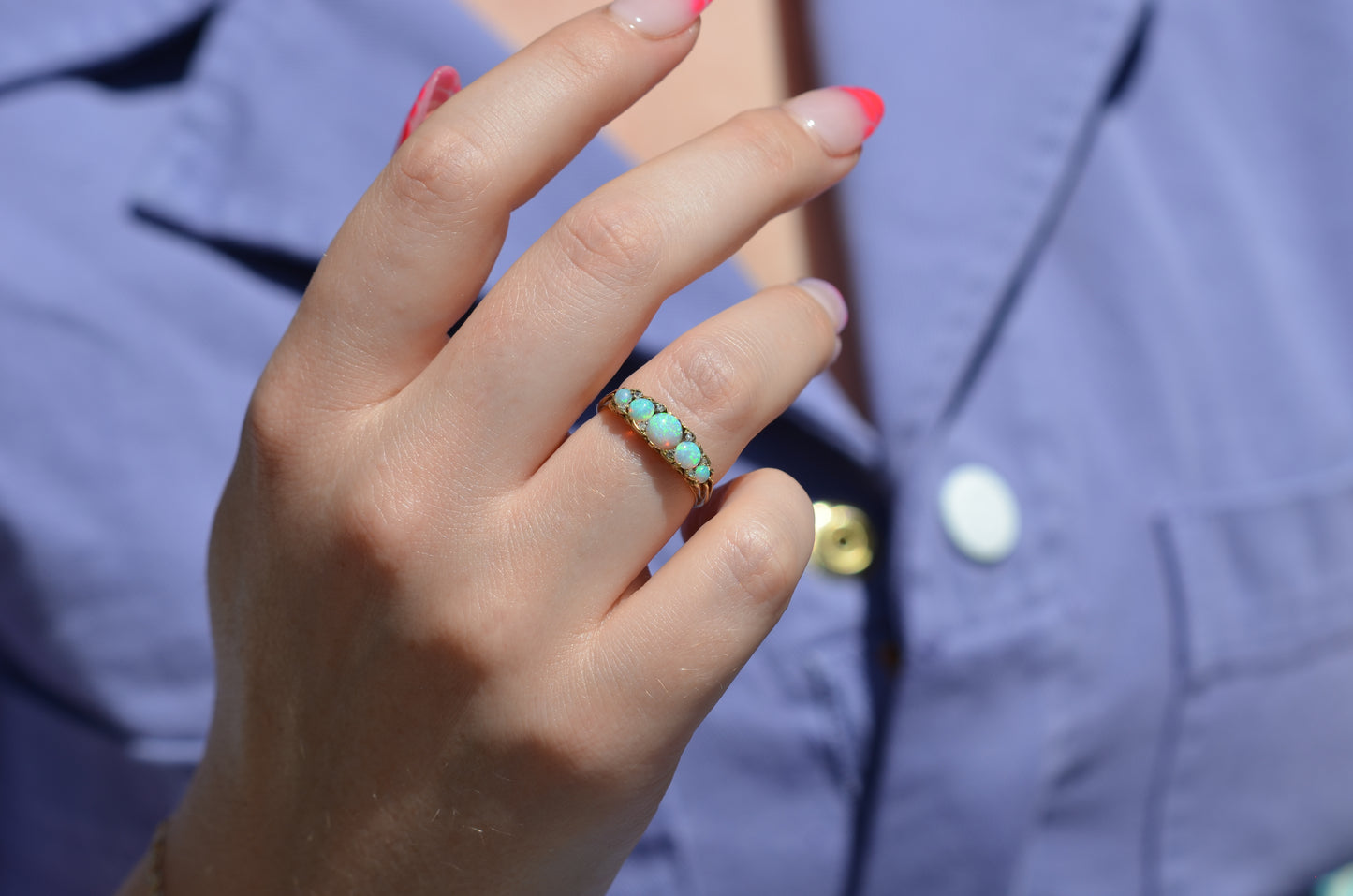 Sensational Antique Opal and Diamond Band Ring