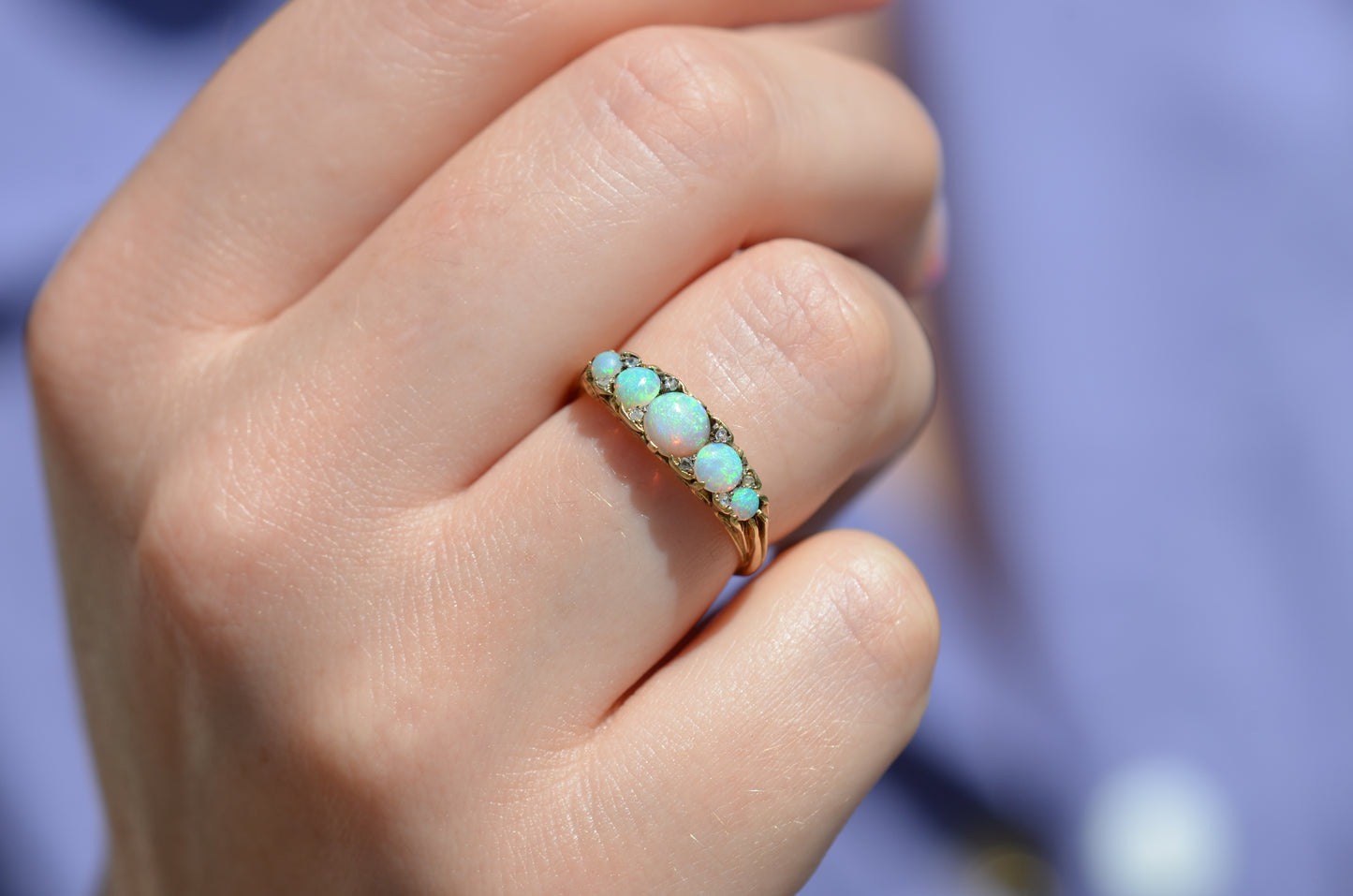 Sensational Antique Opal and Diamond Band Ring