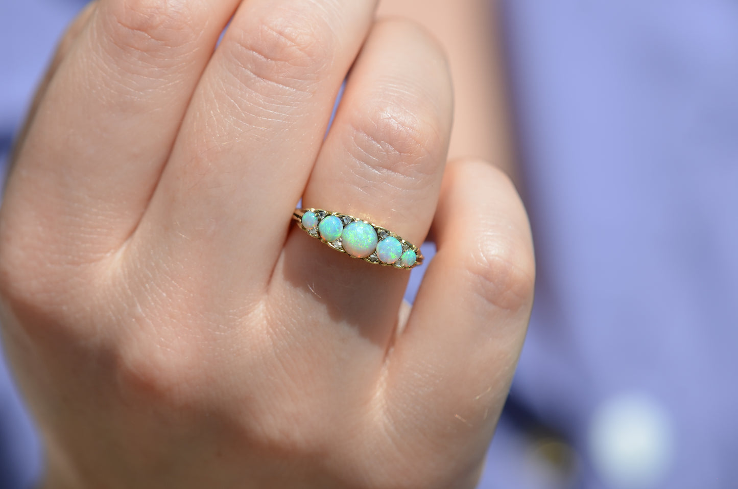 Sensational Antique Opal and Diamond Band Ring