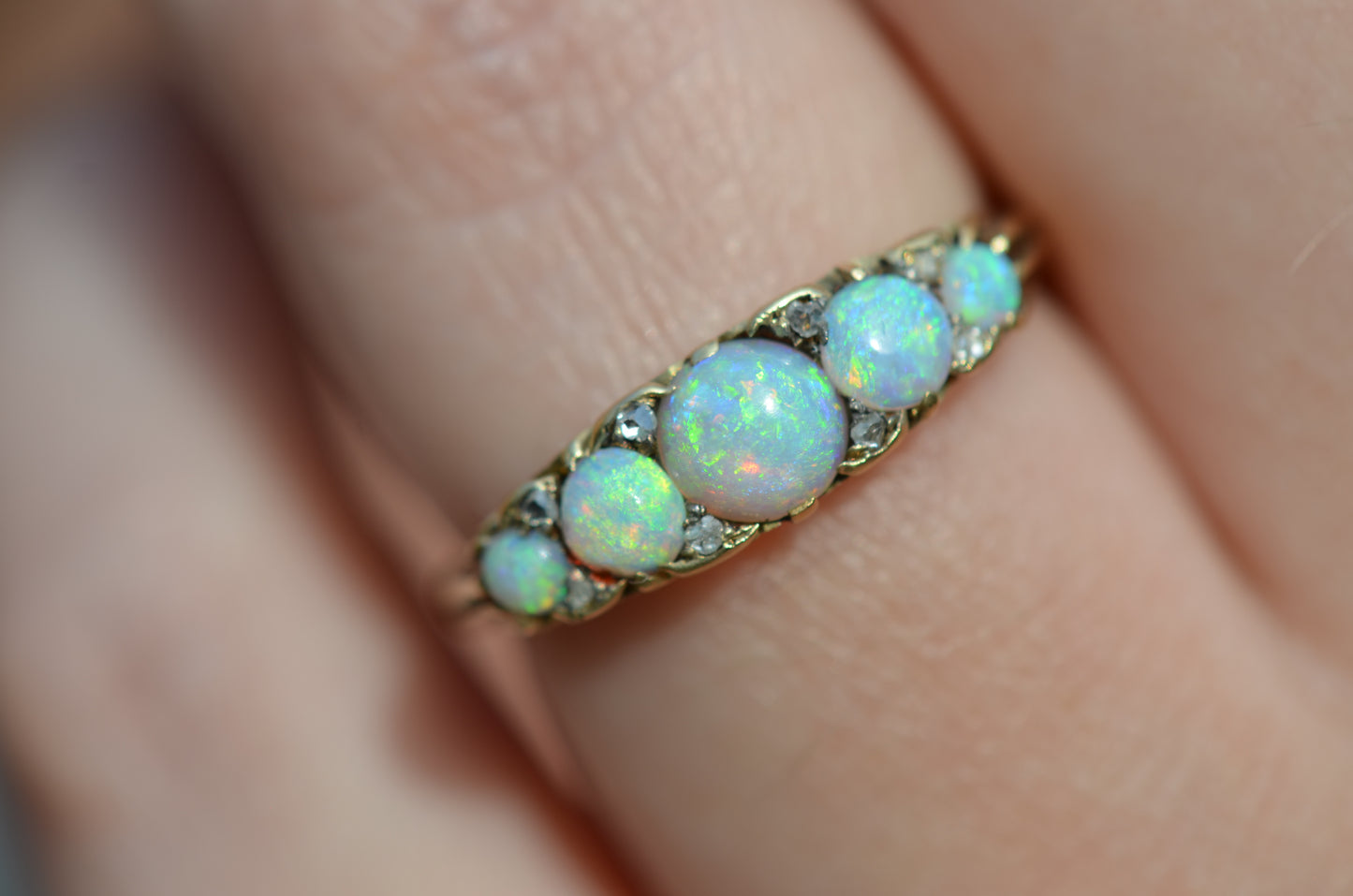 Sensational Antique Opal and Diamond Band Ring