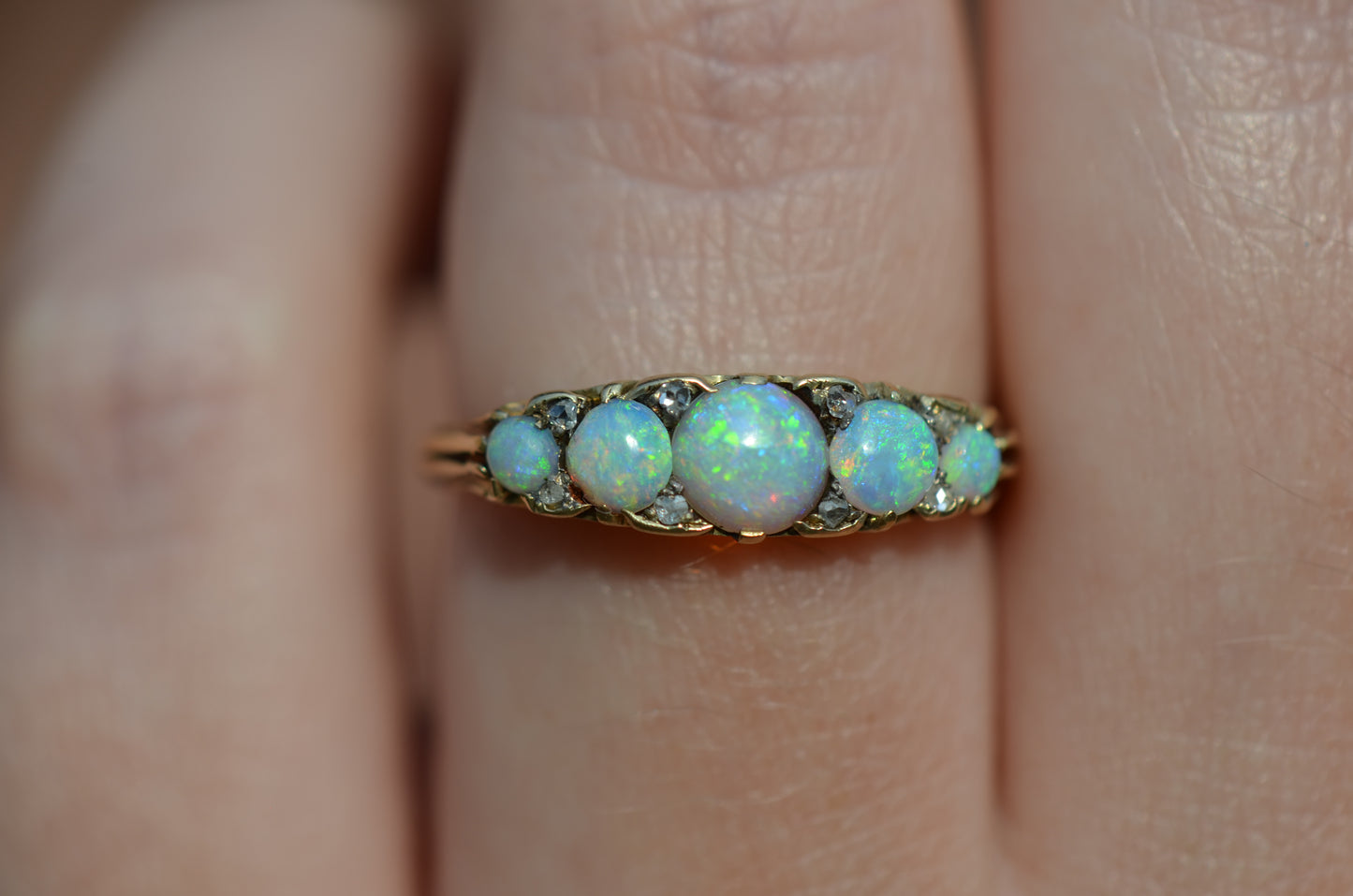 Sensational Antique Opal and Diamond Band Ring