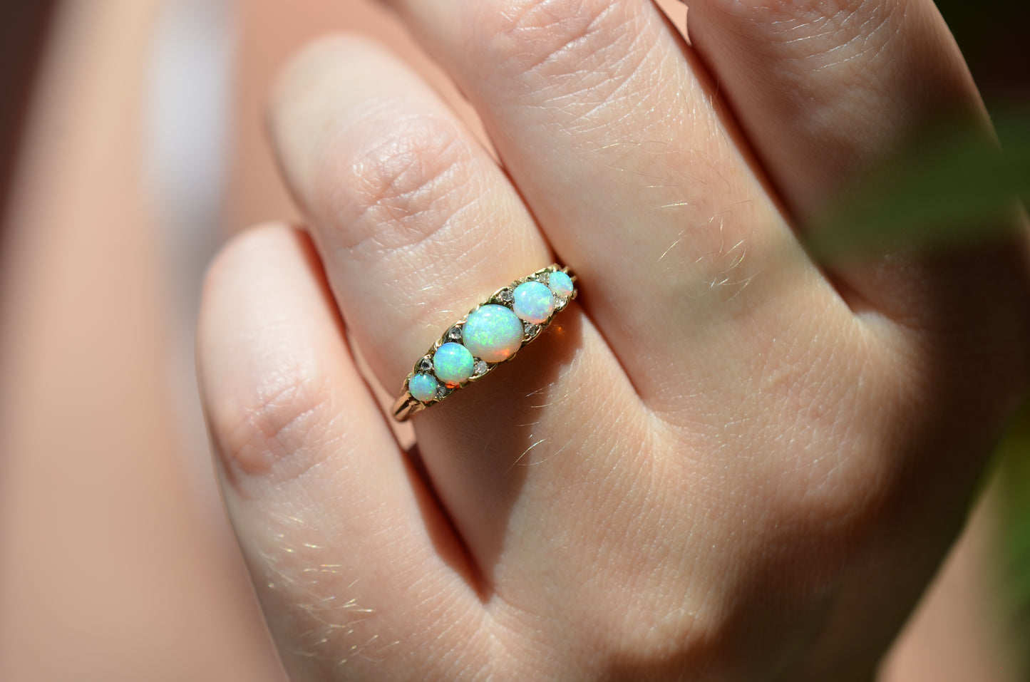 Sensational Antique Opal and Diamond Band Ring