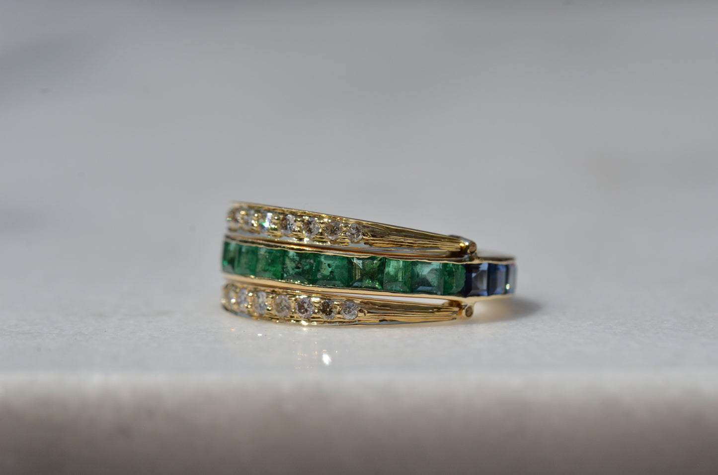 Dazzling Sapphire and Emerald Day and Night Flip Ring