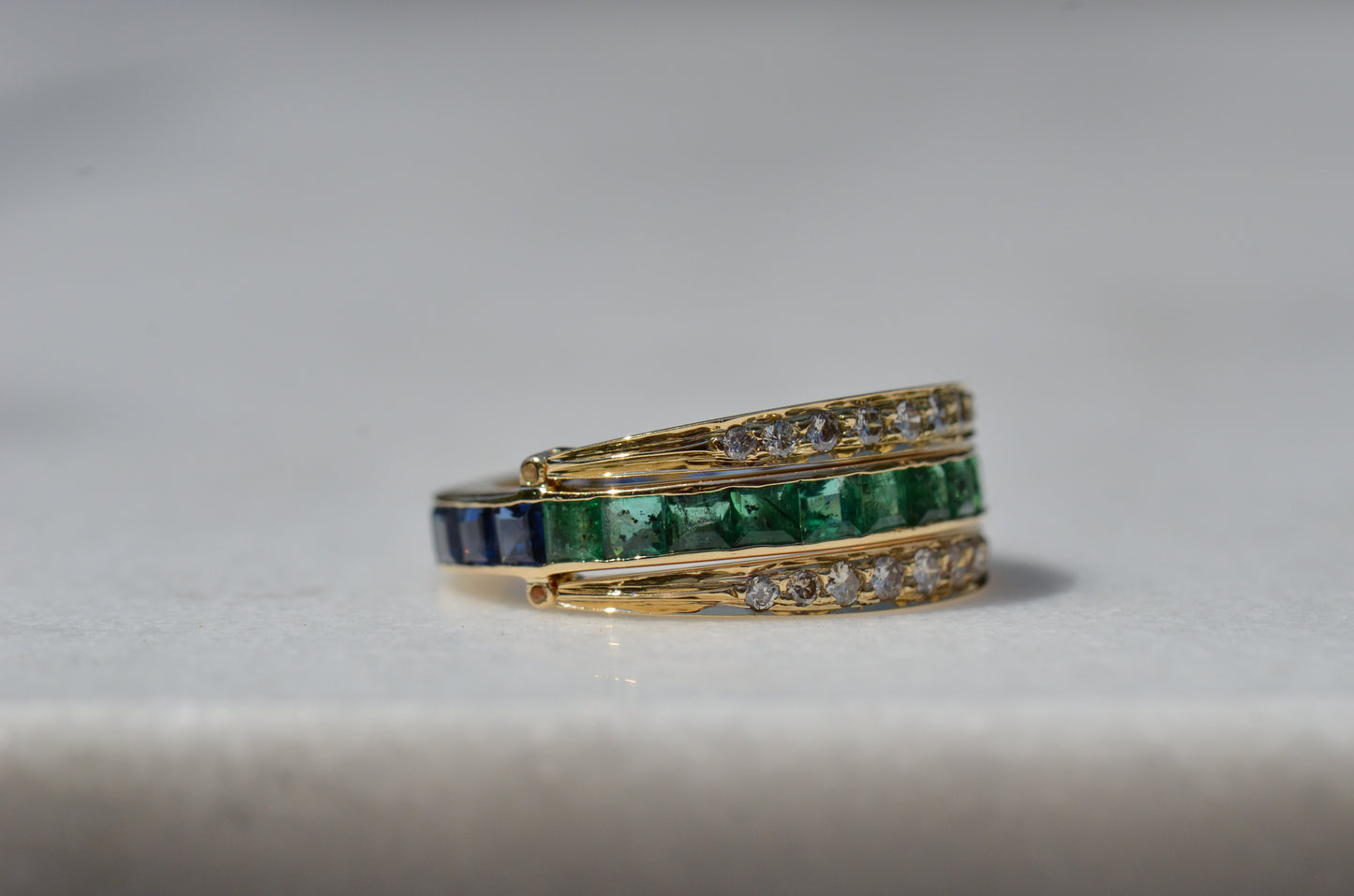 Dazzling Sapphire and Emerald Day and Night Flip Ring