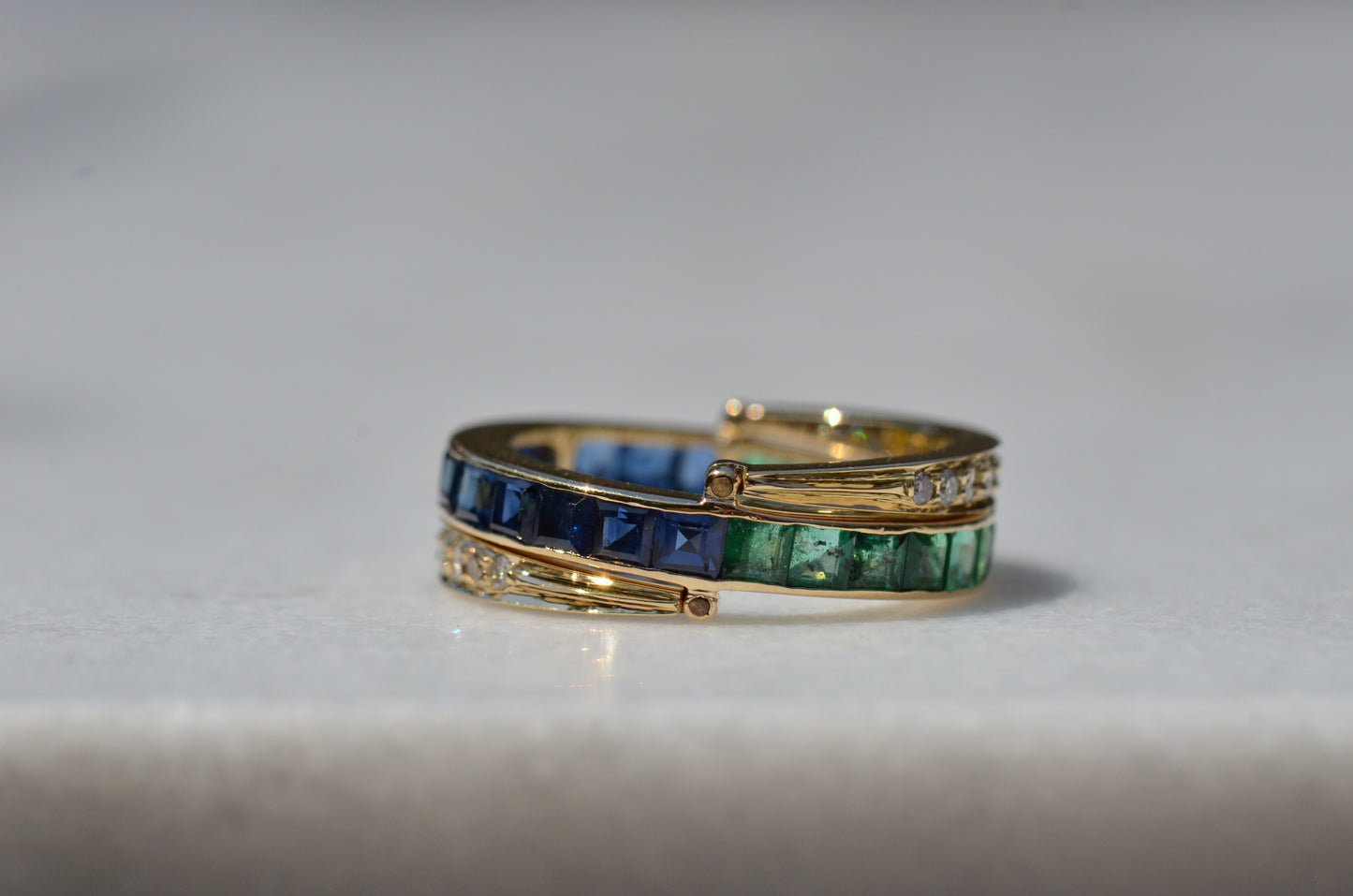 Dazzling Sapphire and Emerald Day and Night Flip Ring