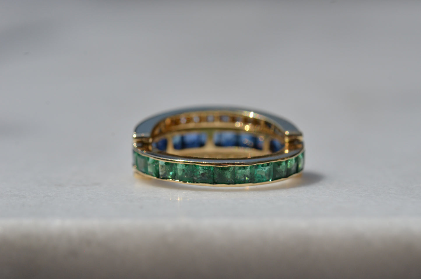 Dazzling Sapphire and Emerald Day and Night Flip Ring