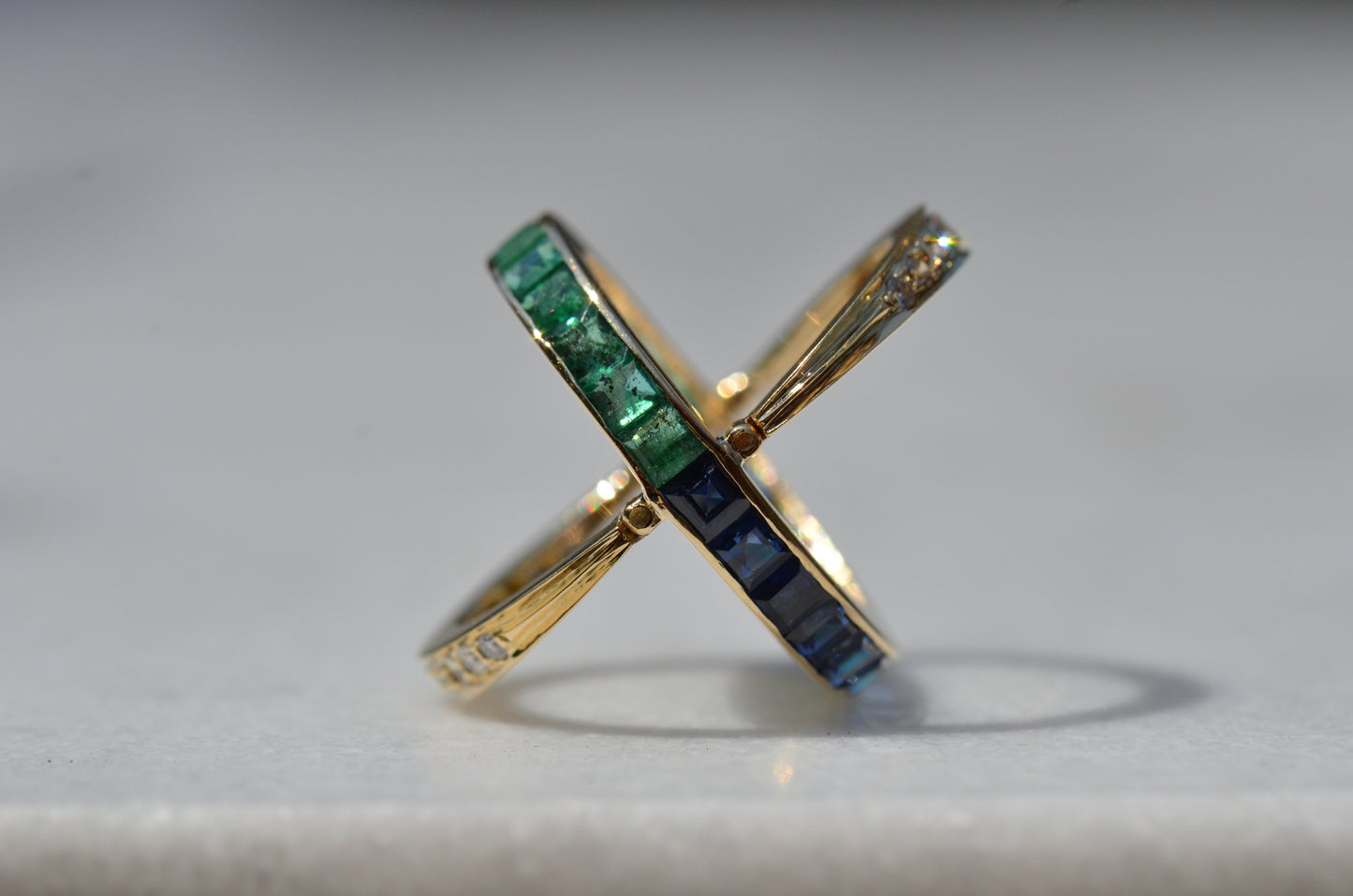 Dazzling Sapphire and Emerald Day and Night Flip Ring