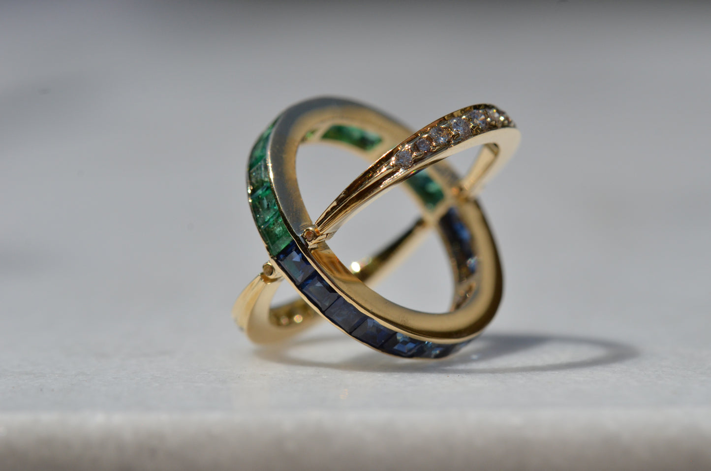 Dazzling Sapphire and Emerald Day and Night Flip Ring