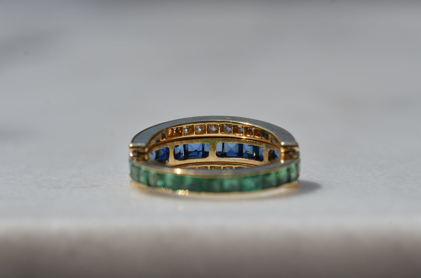 Dazzling Sapphire and Emerald Day and Night Flip Ring
