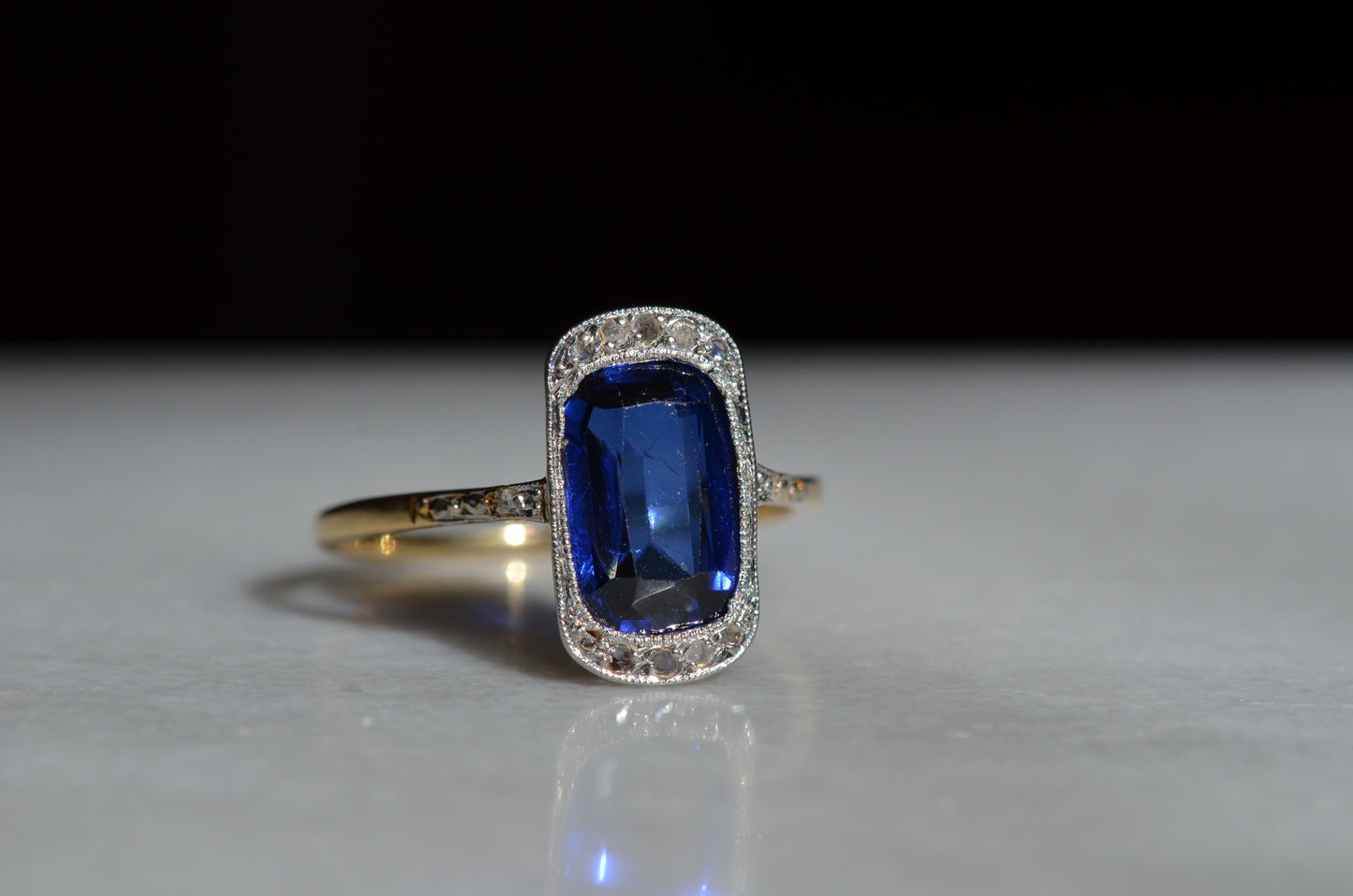 Vivid Art Deco Synthetic Sapphire Ring