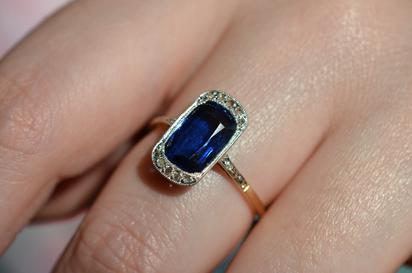 Vivid Art Deco Synthetic Sapphire Ring