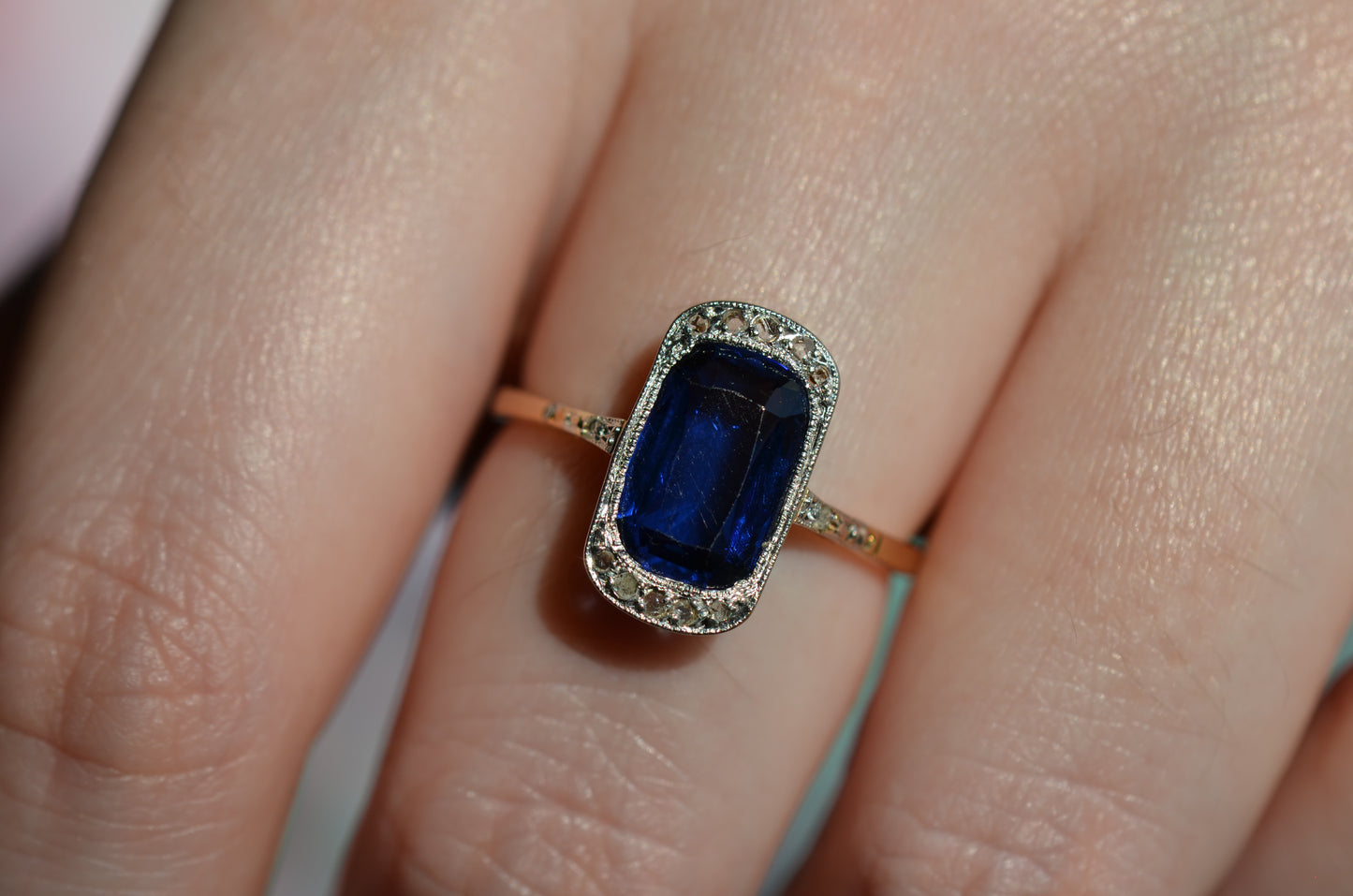 Vivid Art Deco Synthetic Sapphire Ring