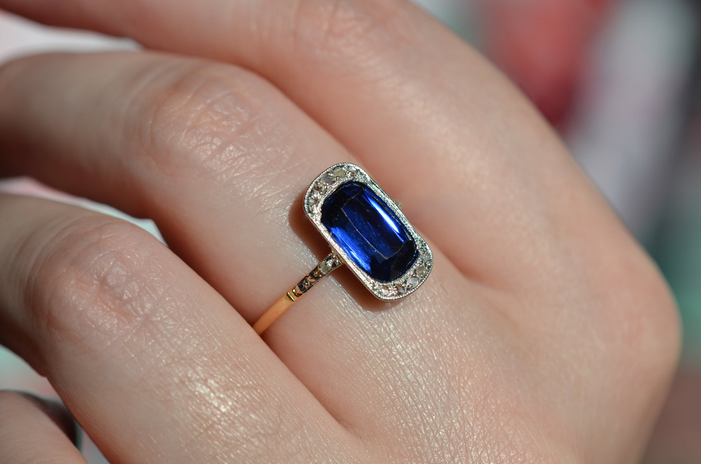 Vivid Art Deco Synthetic Sapphire Ring