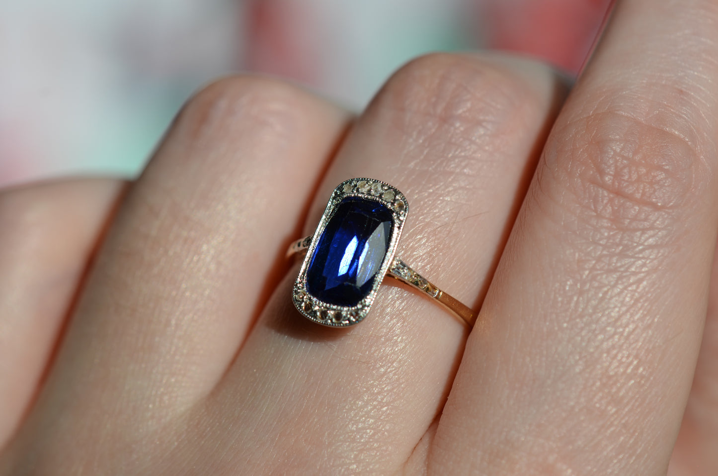 Vivid Art Deco Synthetic Sapphire Ring