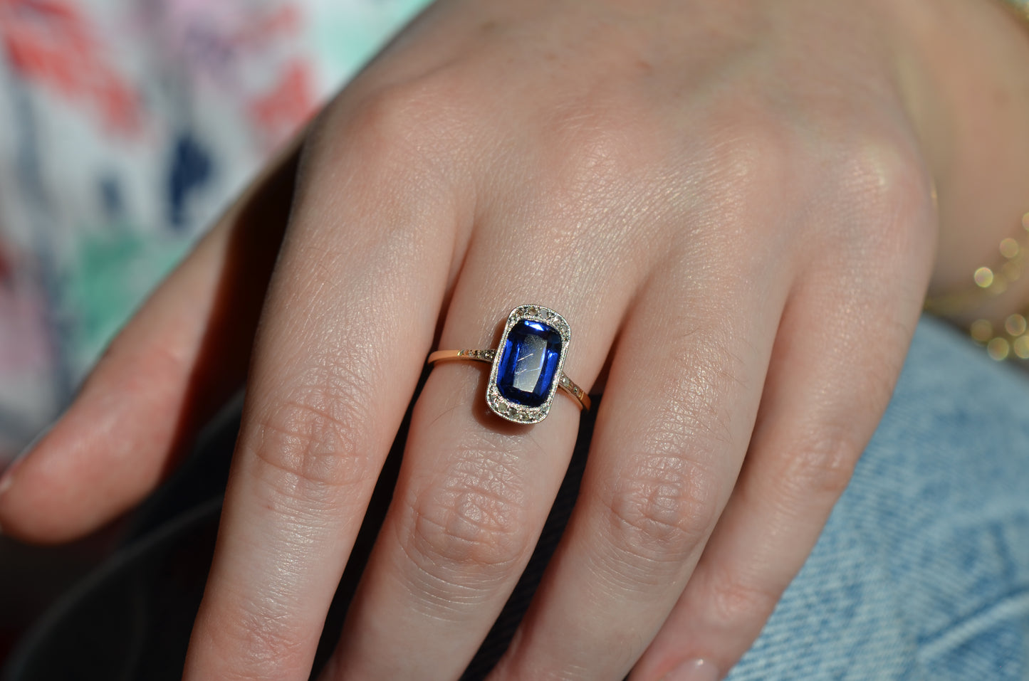 Vivid Art Deco Synthetic Sapphire Ring