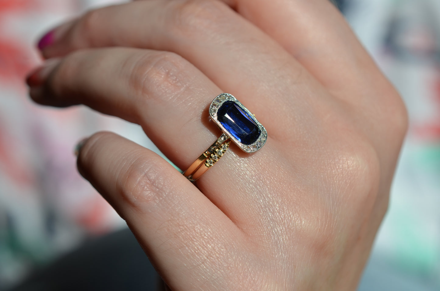 Vivid Art Deco Synthetic Sapphire Ring