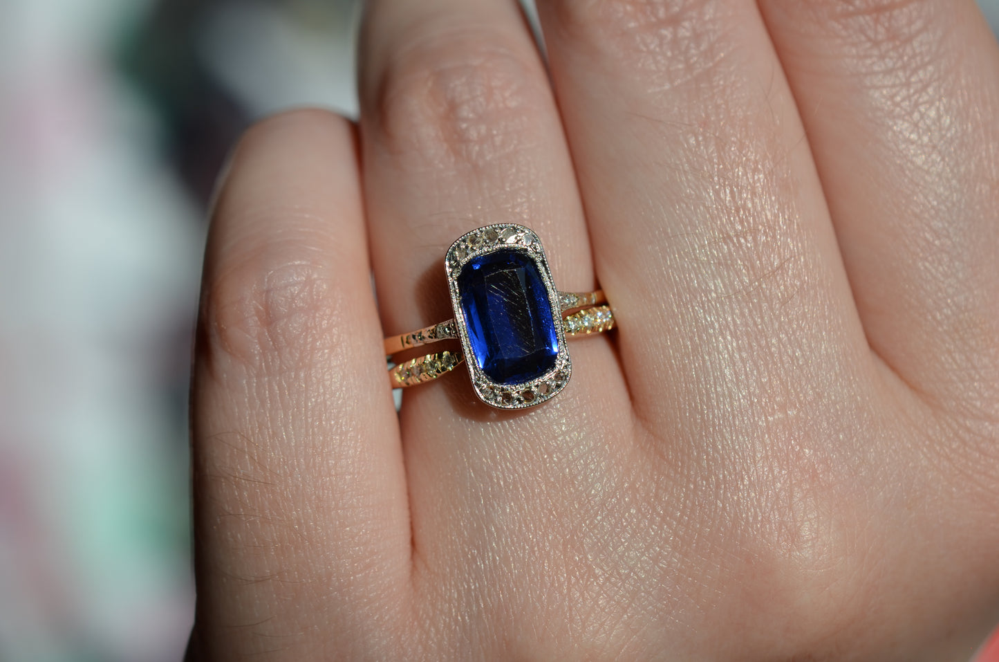 Vivid Art Deco Synthetic Sapphire Ring