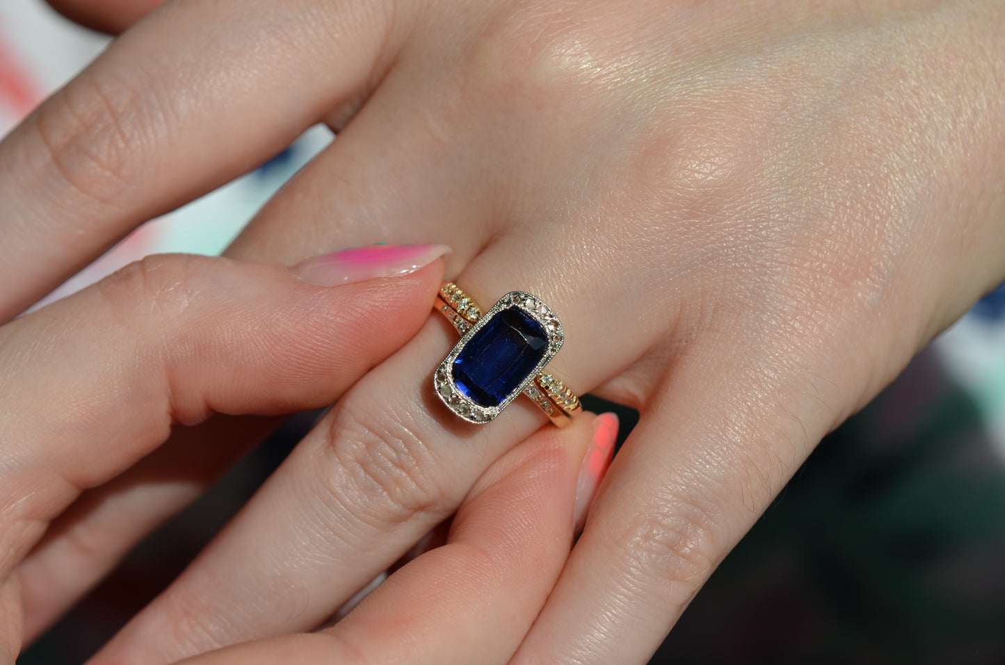 Vivid Art Deco Synthetic Sapphire Ring