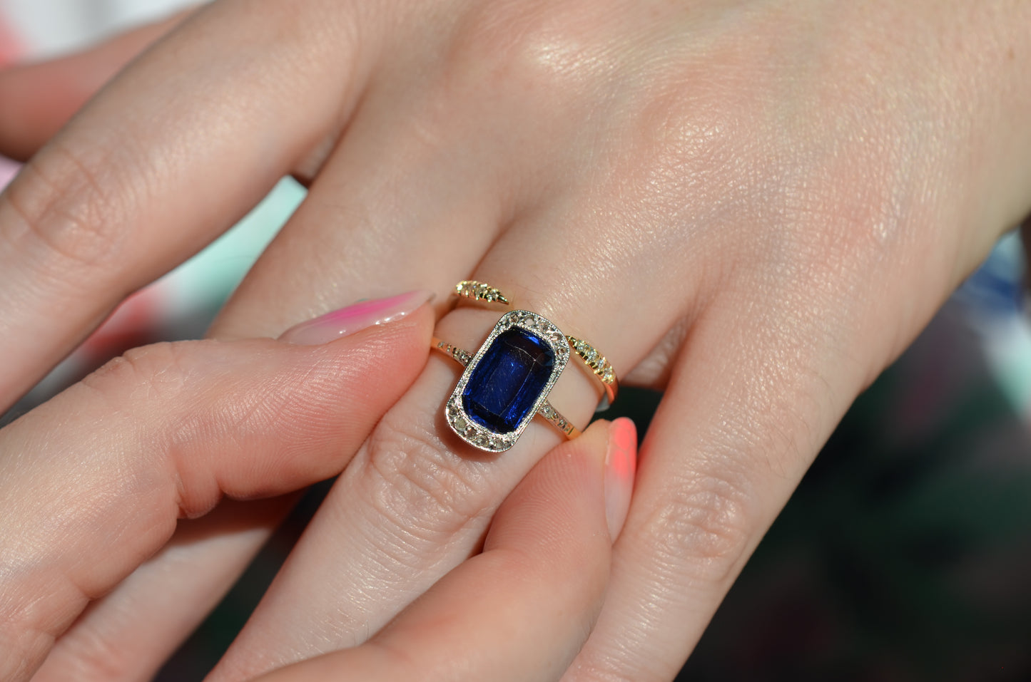 Vivid Art Deco Synthetic Sapphire Ring