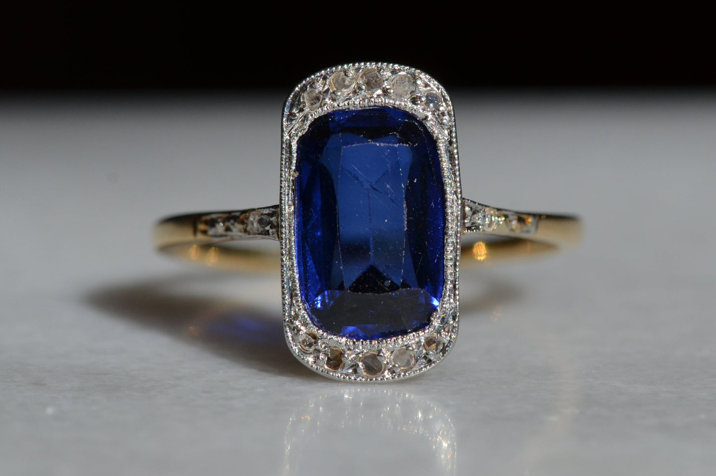 Vivid Art Deco Synthetic Sapphire Ring