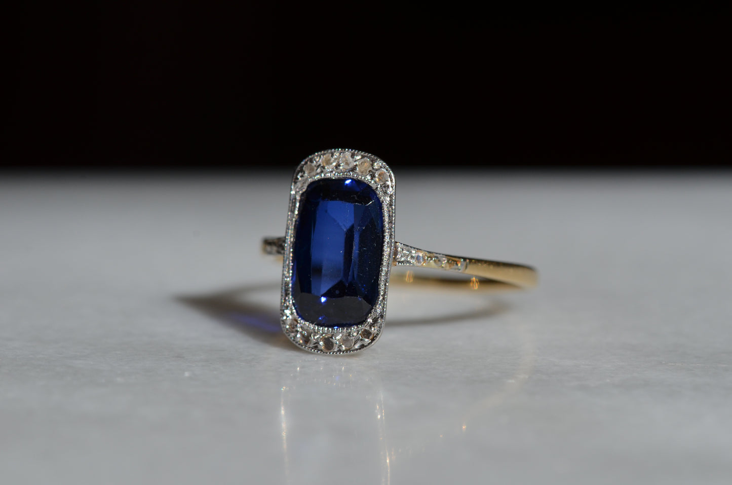 Vivid Art Deco Synthetic Sapphire Ring