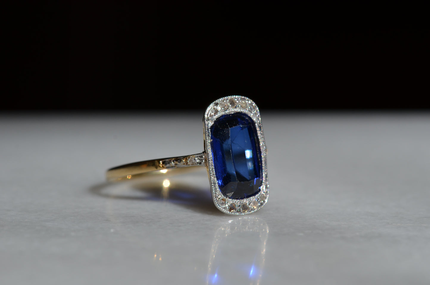 Vivid Art Deco Synthetic Sapphire Ring