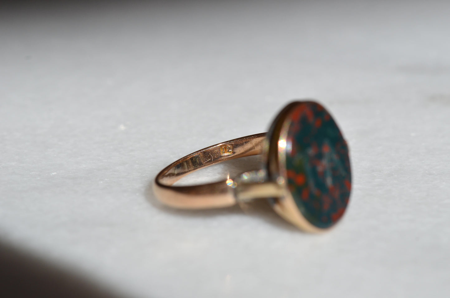 Engraved Antique Bloodstone Signet Ring TA